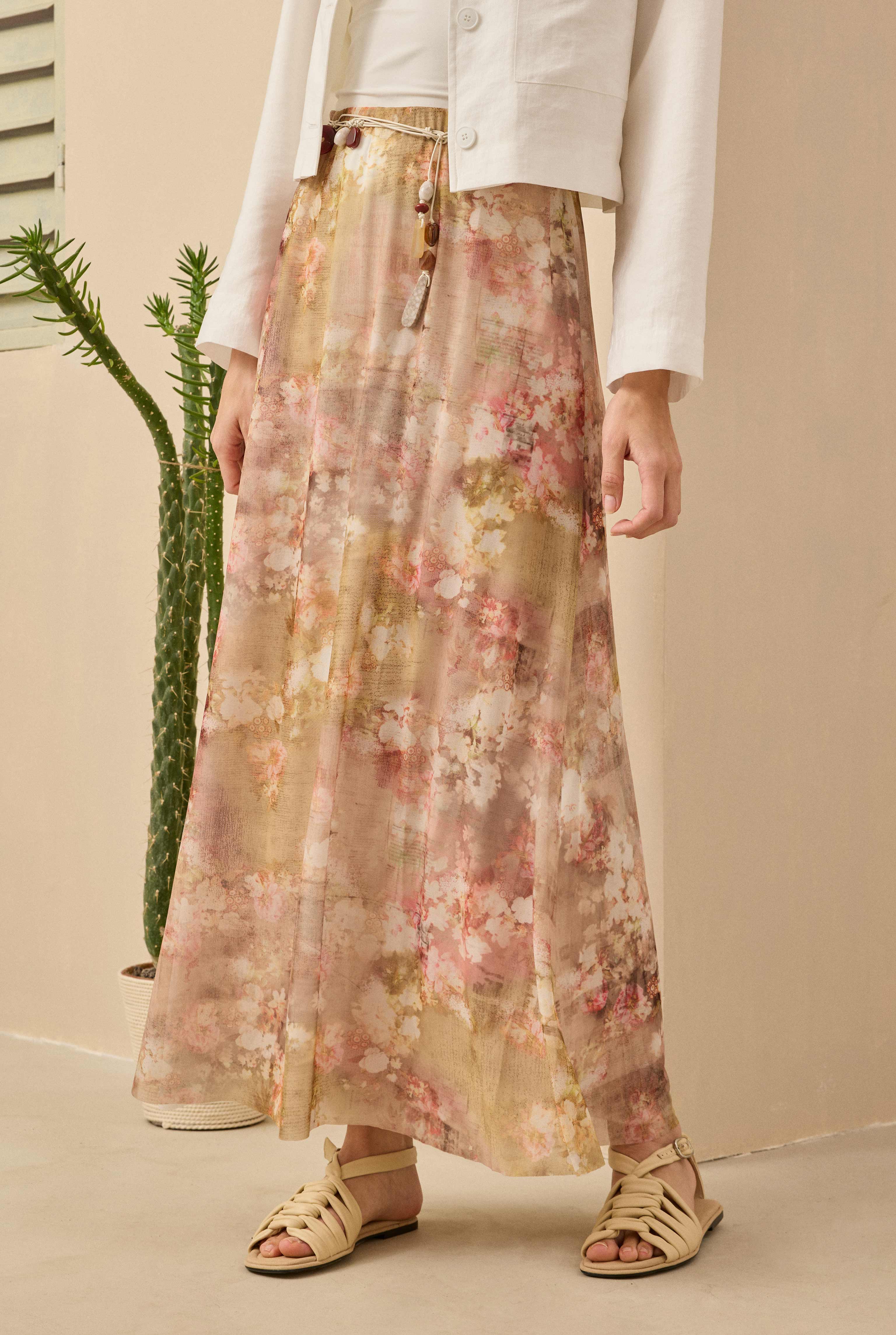 Tulle Bell Skirt Floral Patterned Oil Green - 4