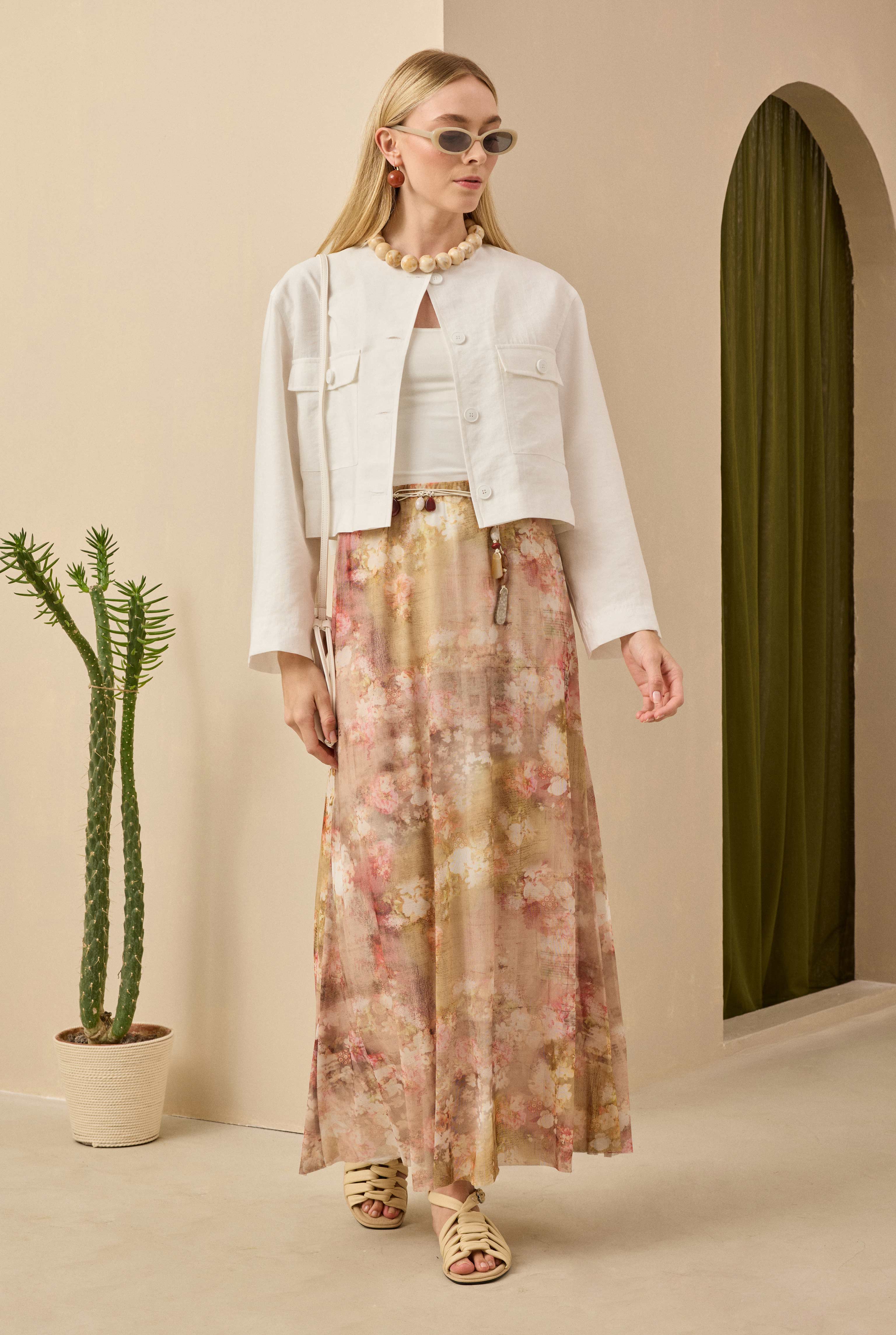 Tulle Bell Skirt Floral Patterned Oil Green - 5