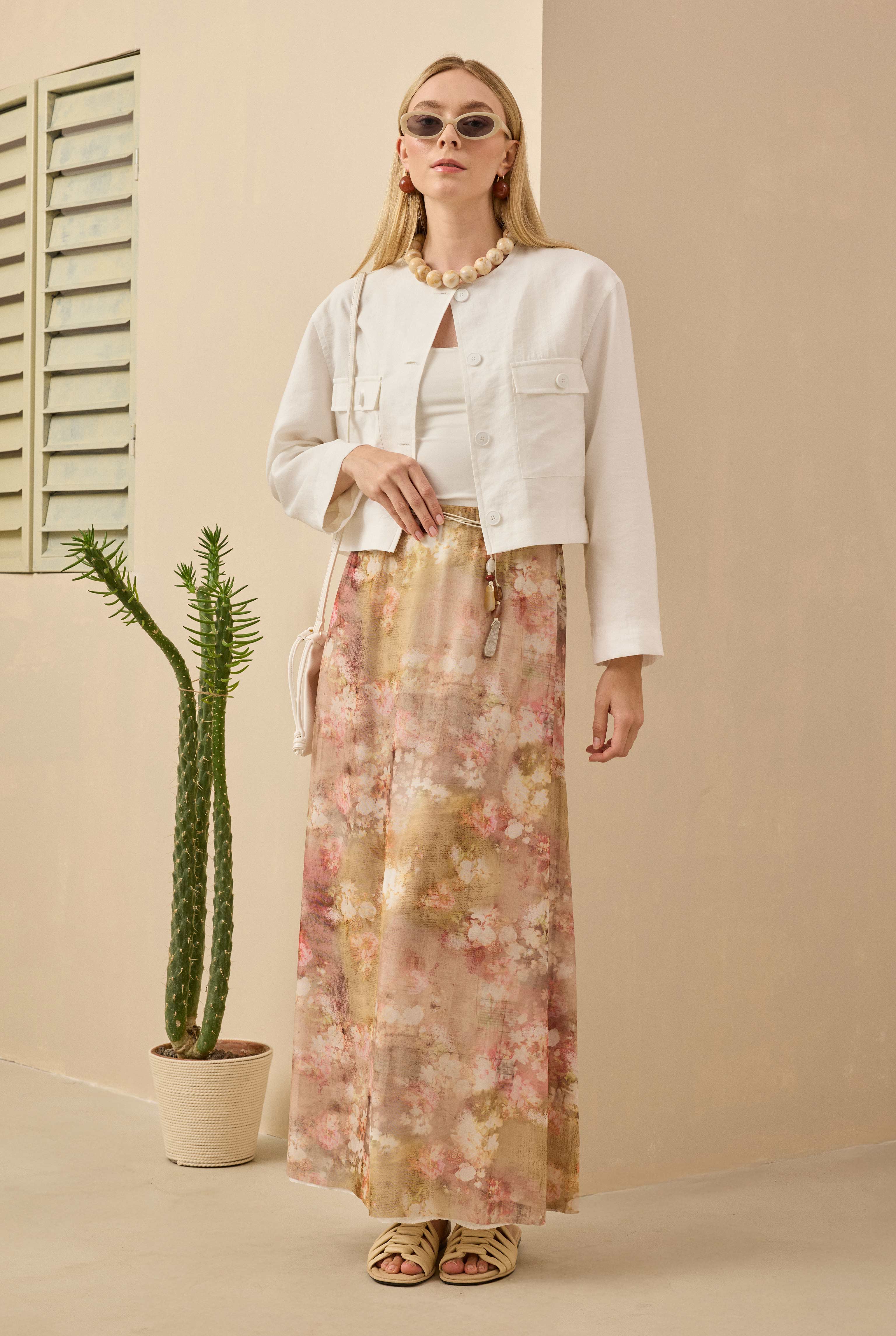 Tulle Bell Skirt Floral Patterned Oil Green - 3