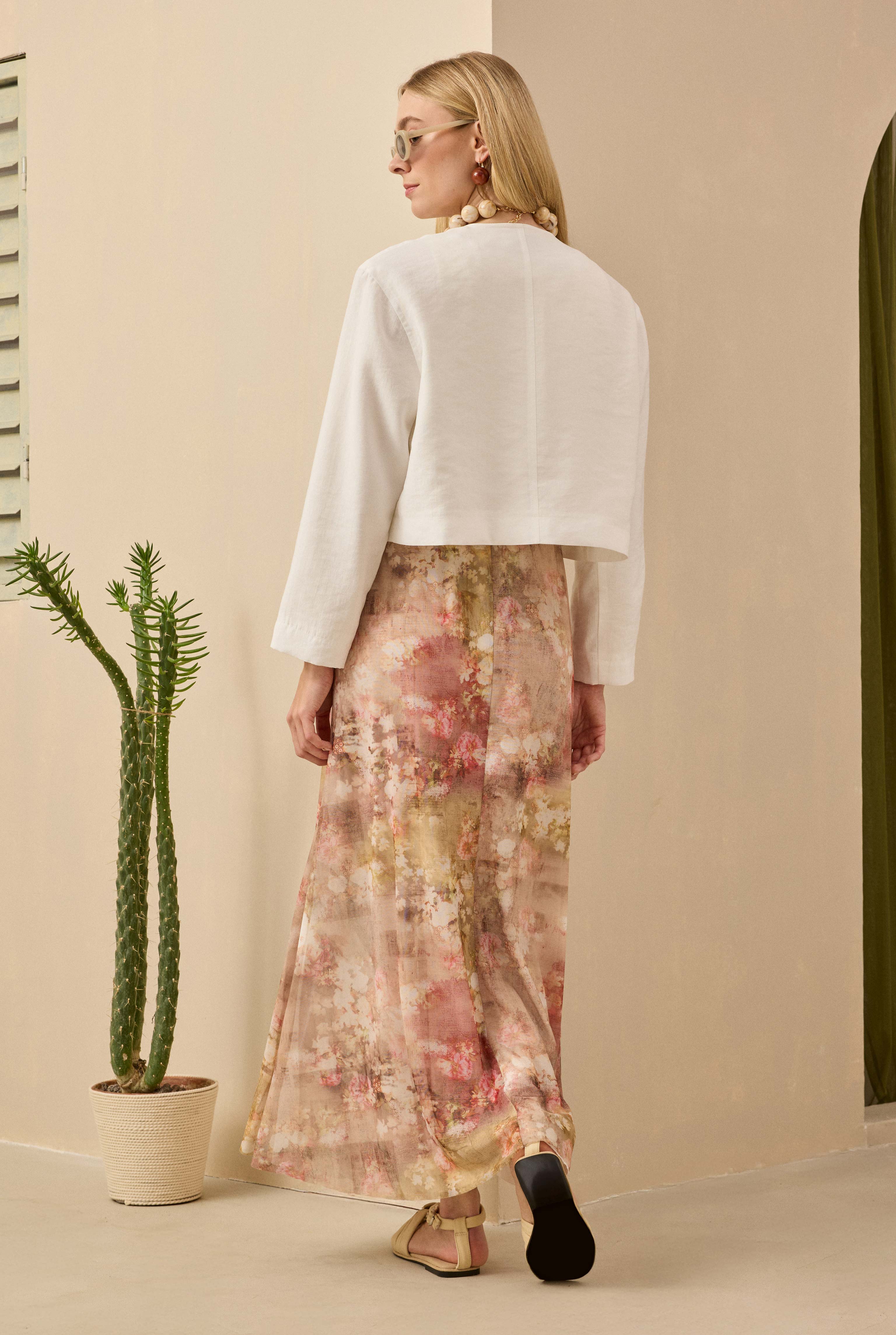 Tulle Bell Skirt Floral Patterned Oil Green - HE-QA