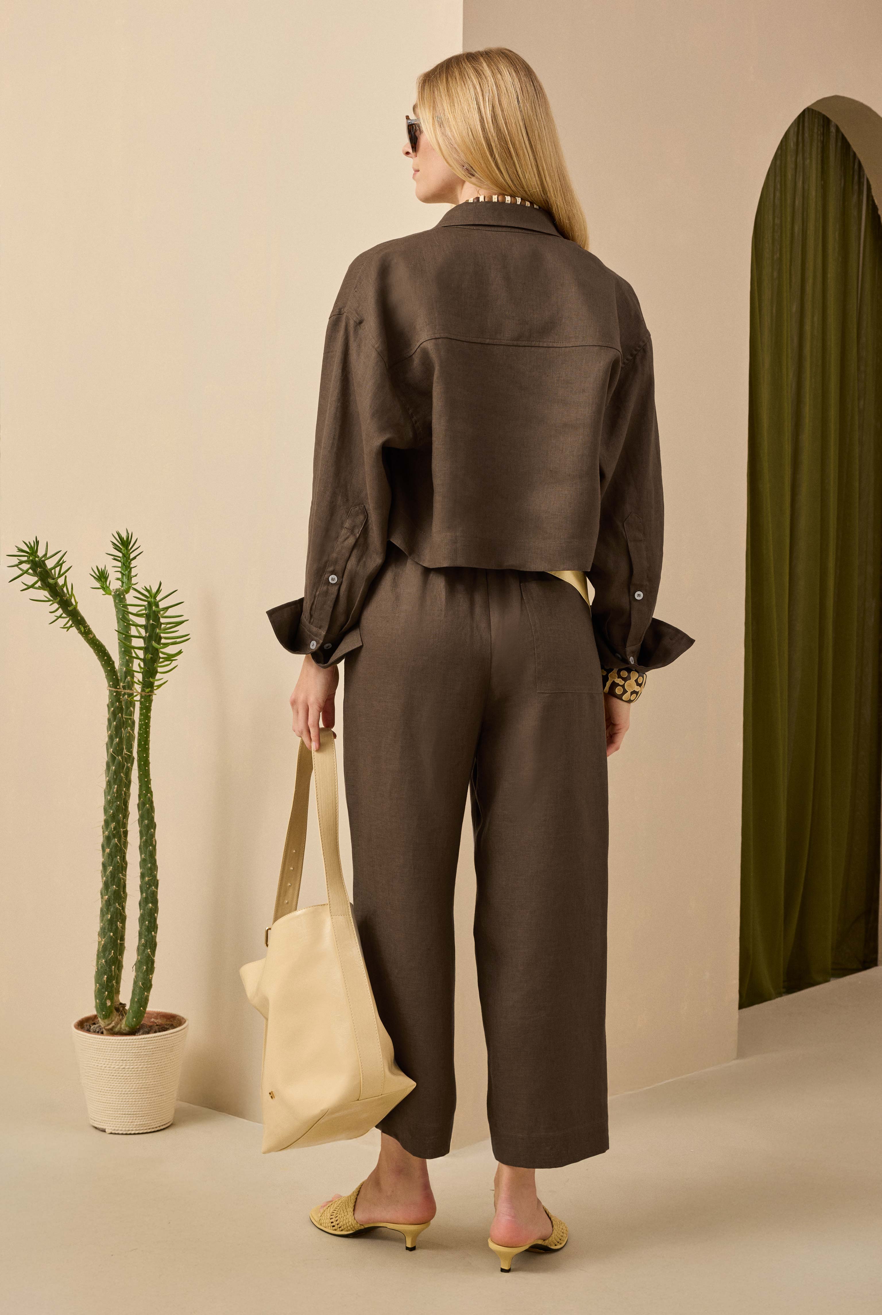 Linen Crop Shirt Hazelnut - 3