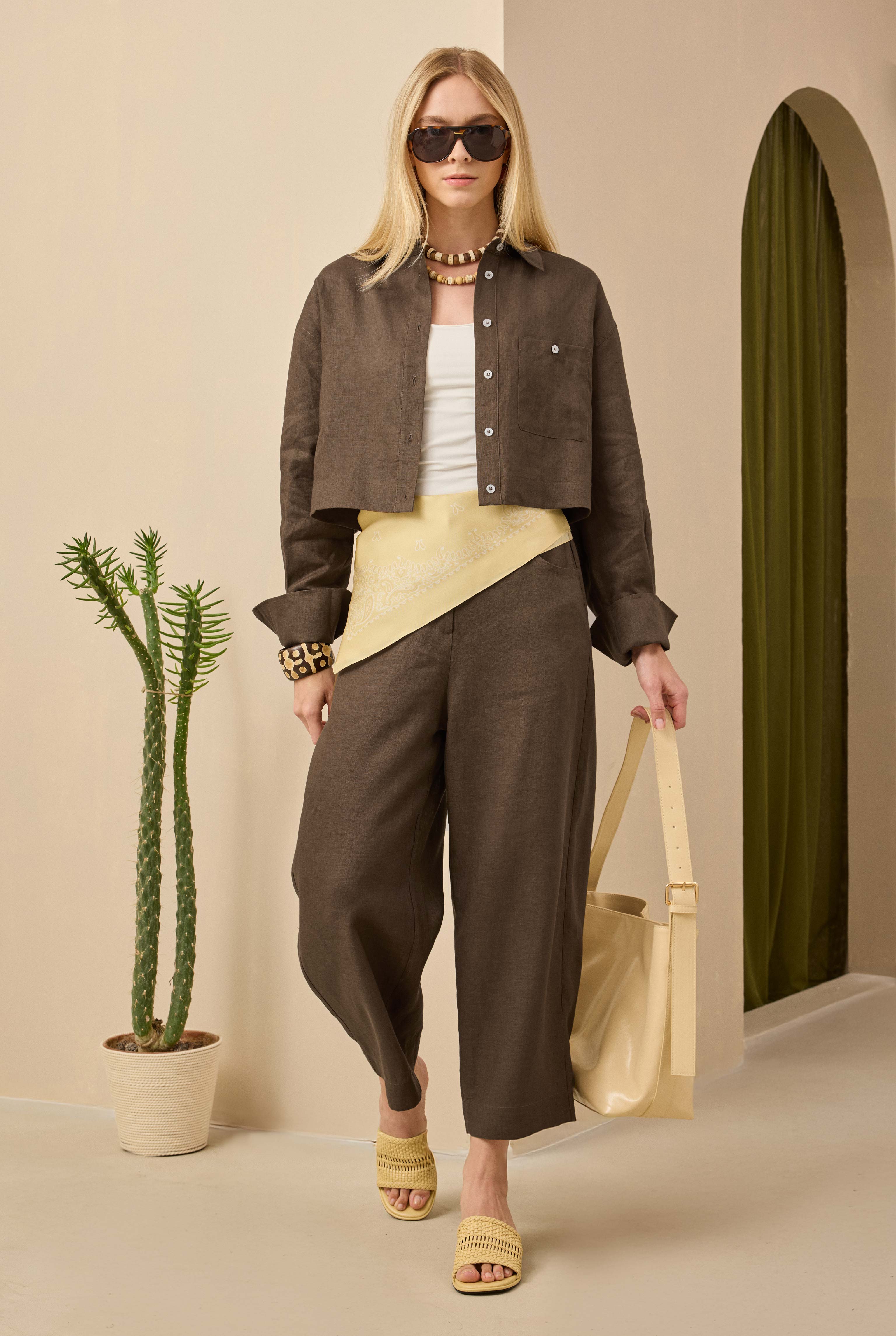 Linen Crop Shirt Hazelnut - 4