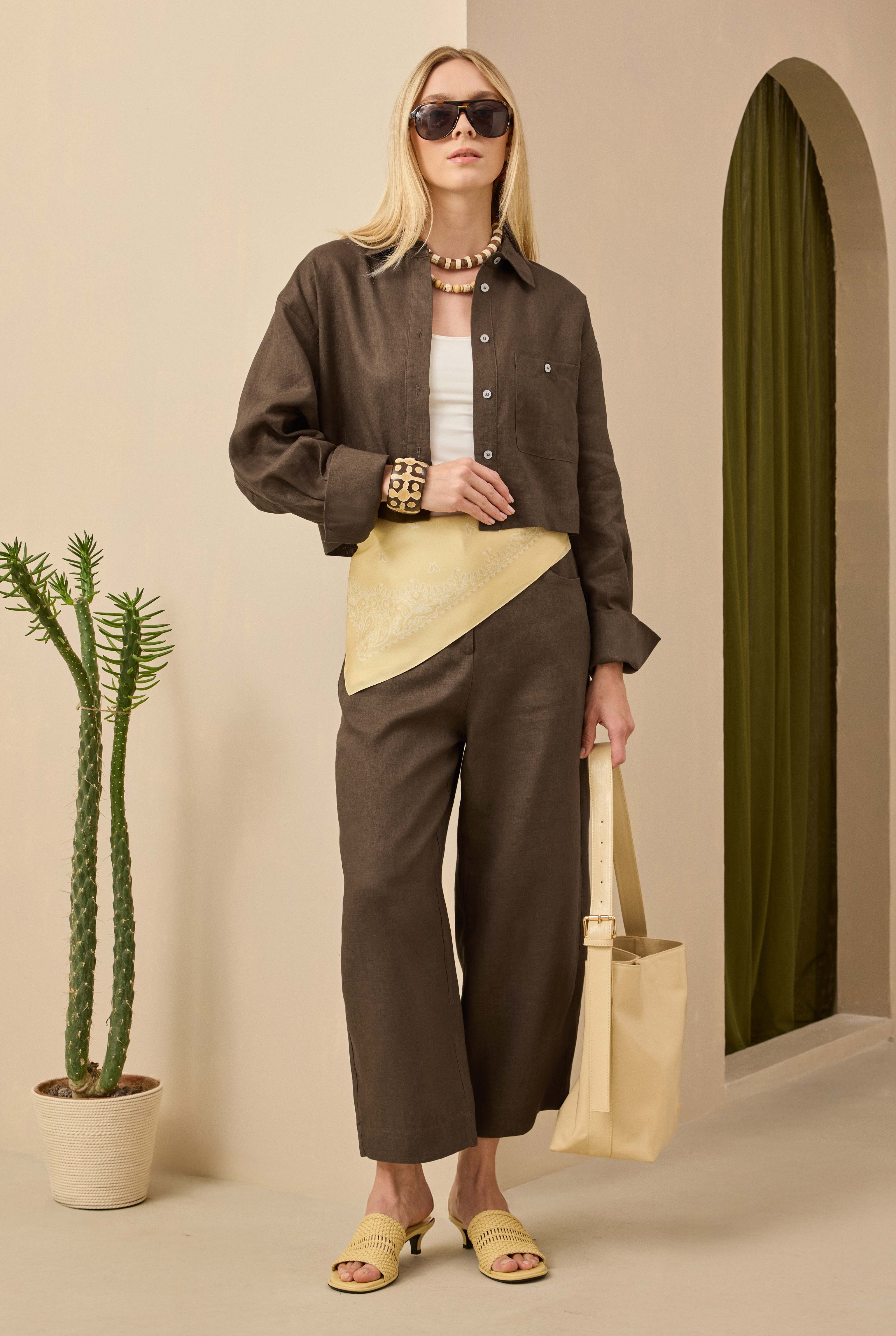 Linen Crop Shirt Hazelnut - 5