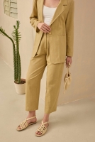 Double Pleated Linen Trousers Light Camel 