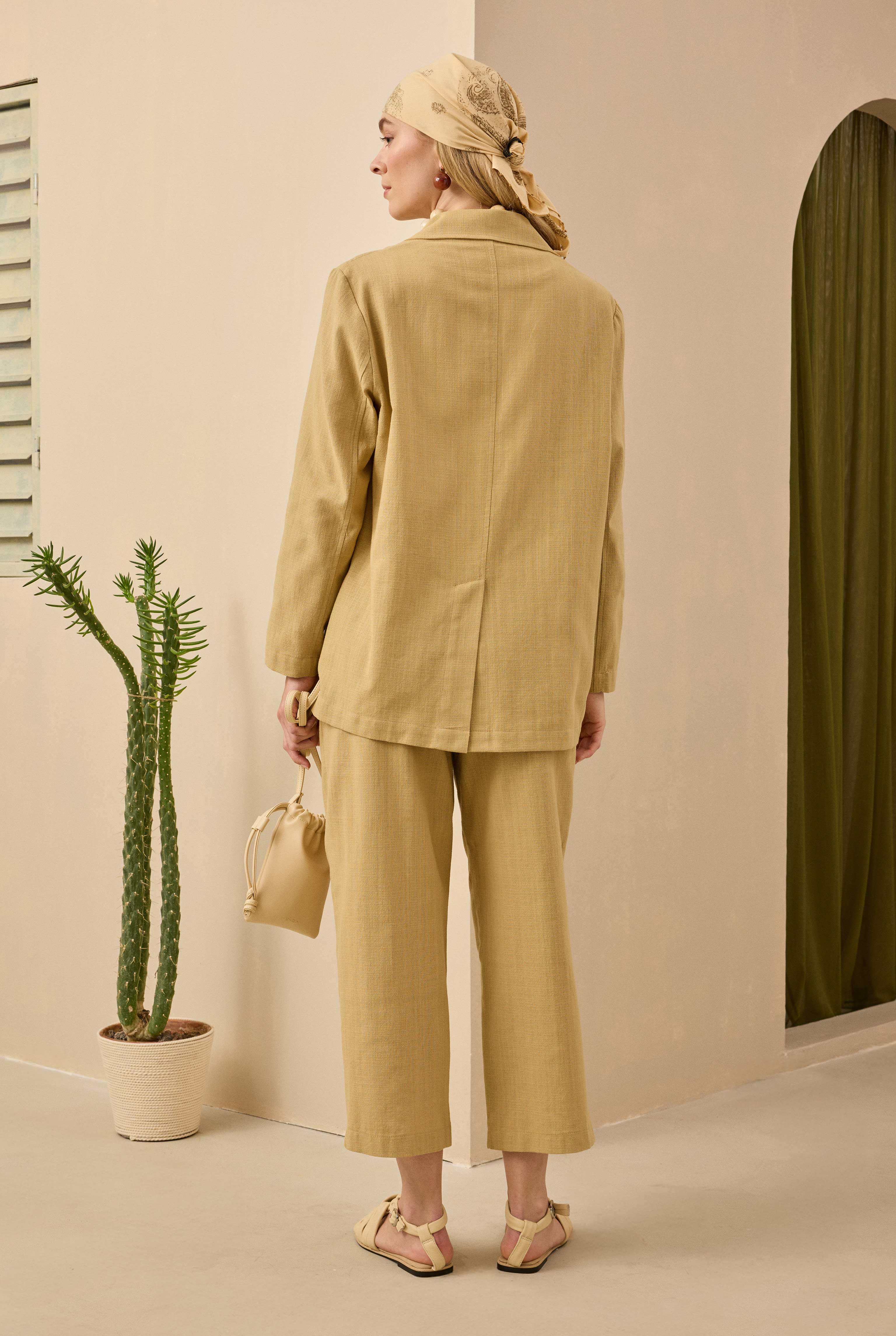 Double Pleated Linen Trousers Light Camel - 5