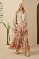 Layered Tulle Skirt Floral Patterned Oil Green 