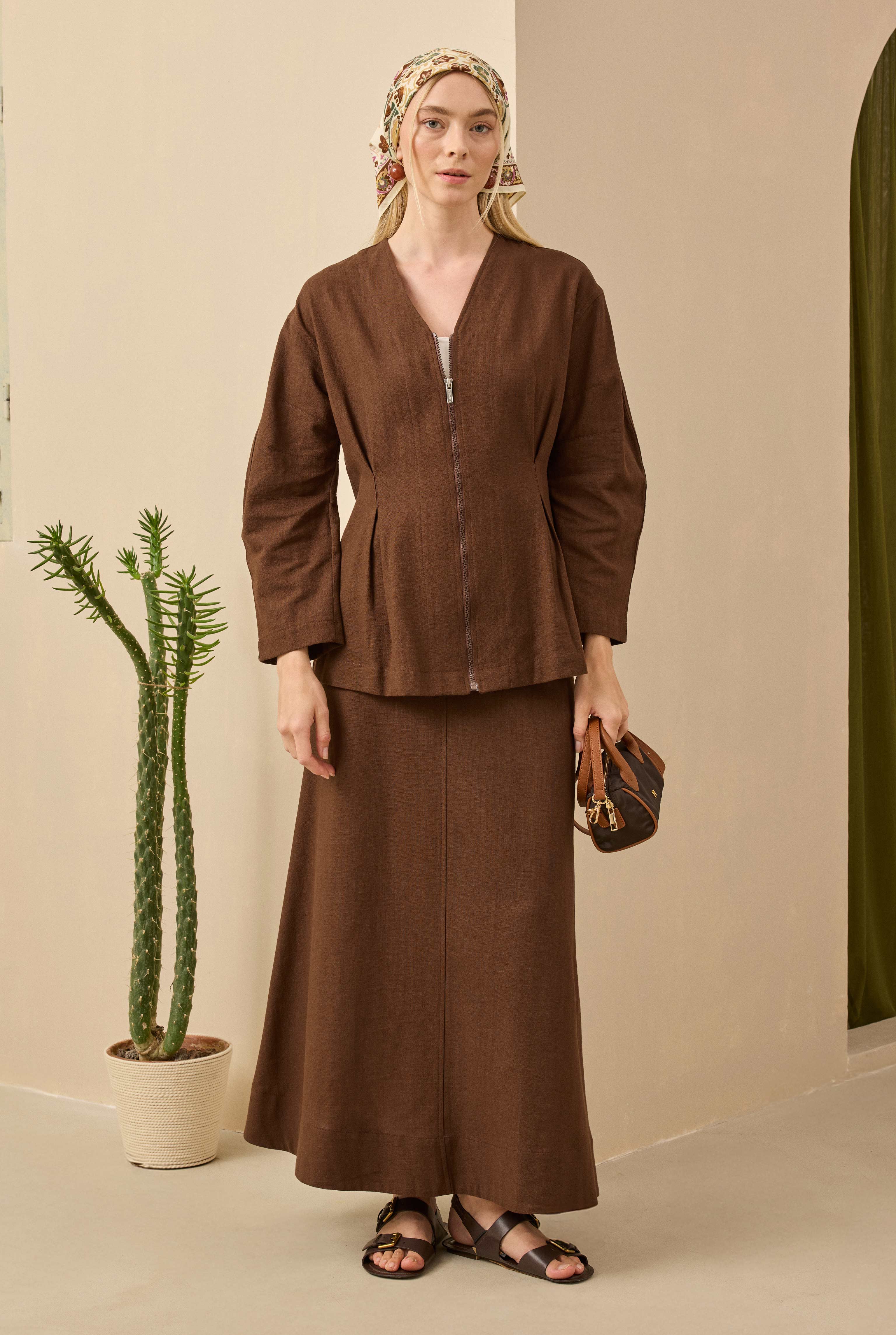 Cotton Linen Jacket Brown - 1