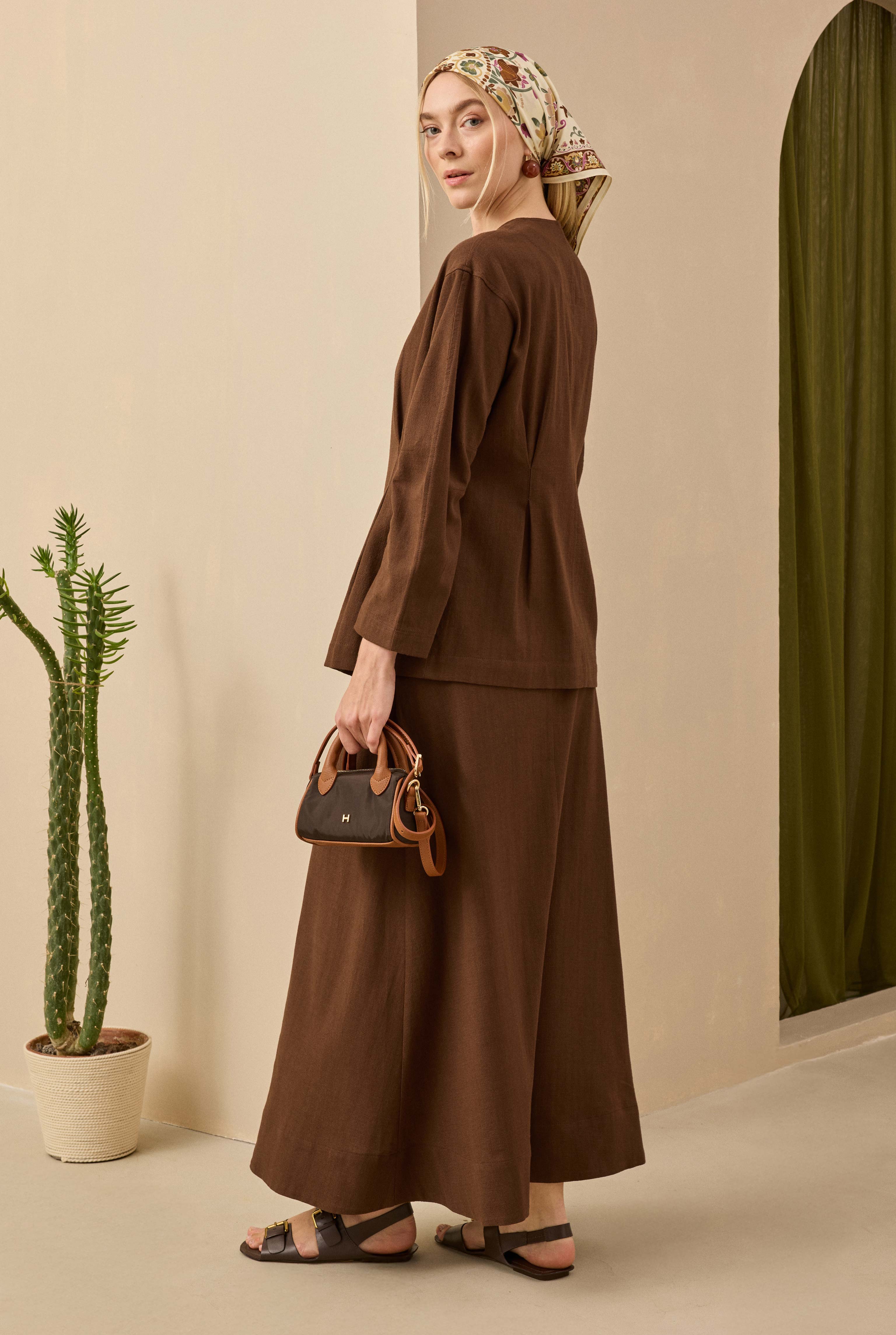 Cotton Linen Jacket Brown - 3