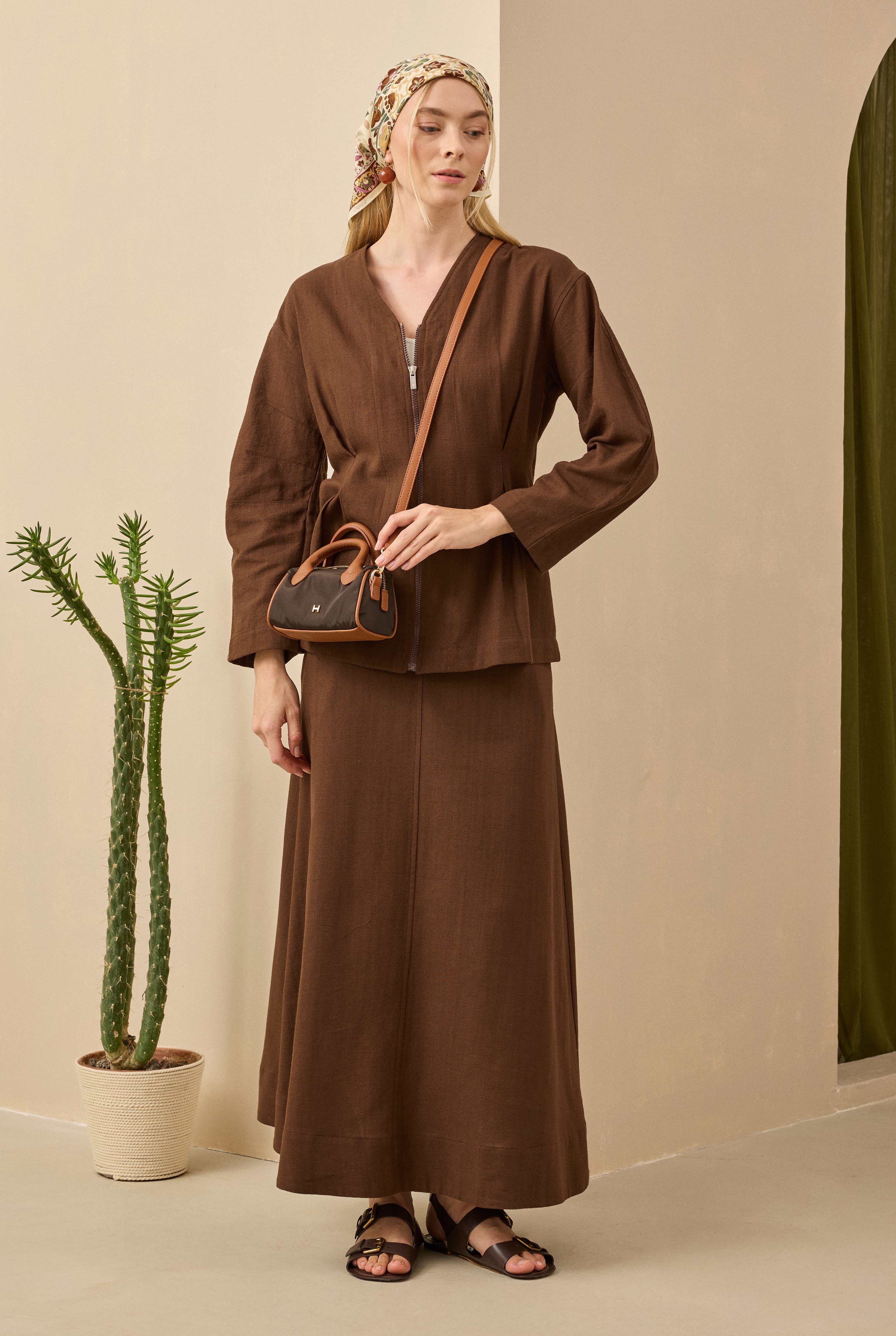 Cotton Linen Jacket Brown - 4