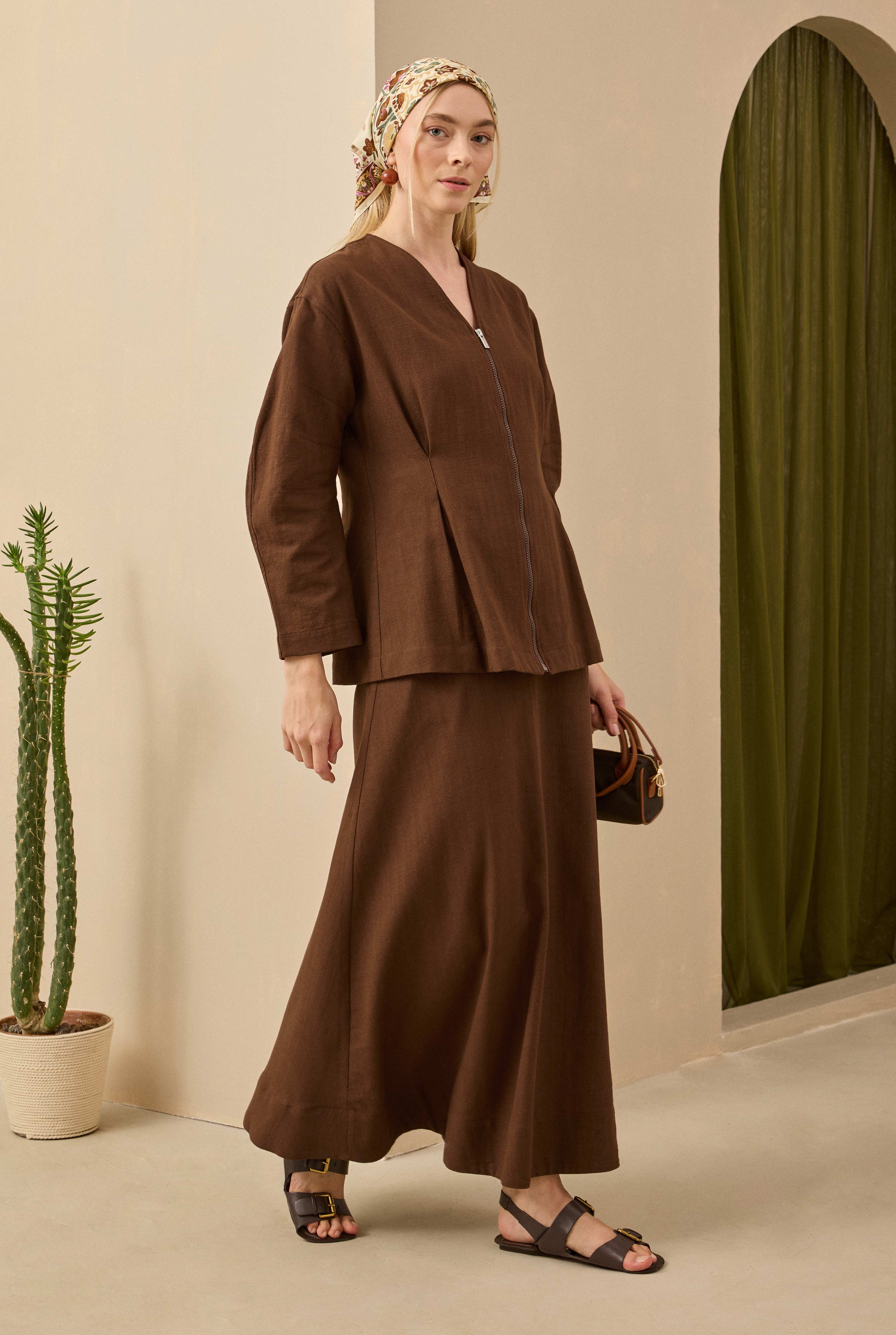 Cotton Linen Jacket Brown - 5