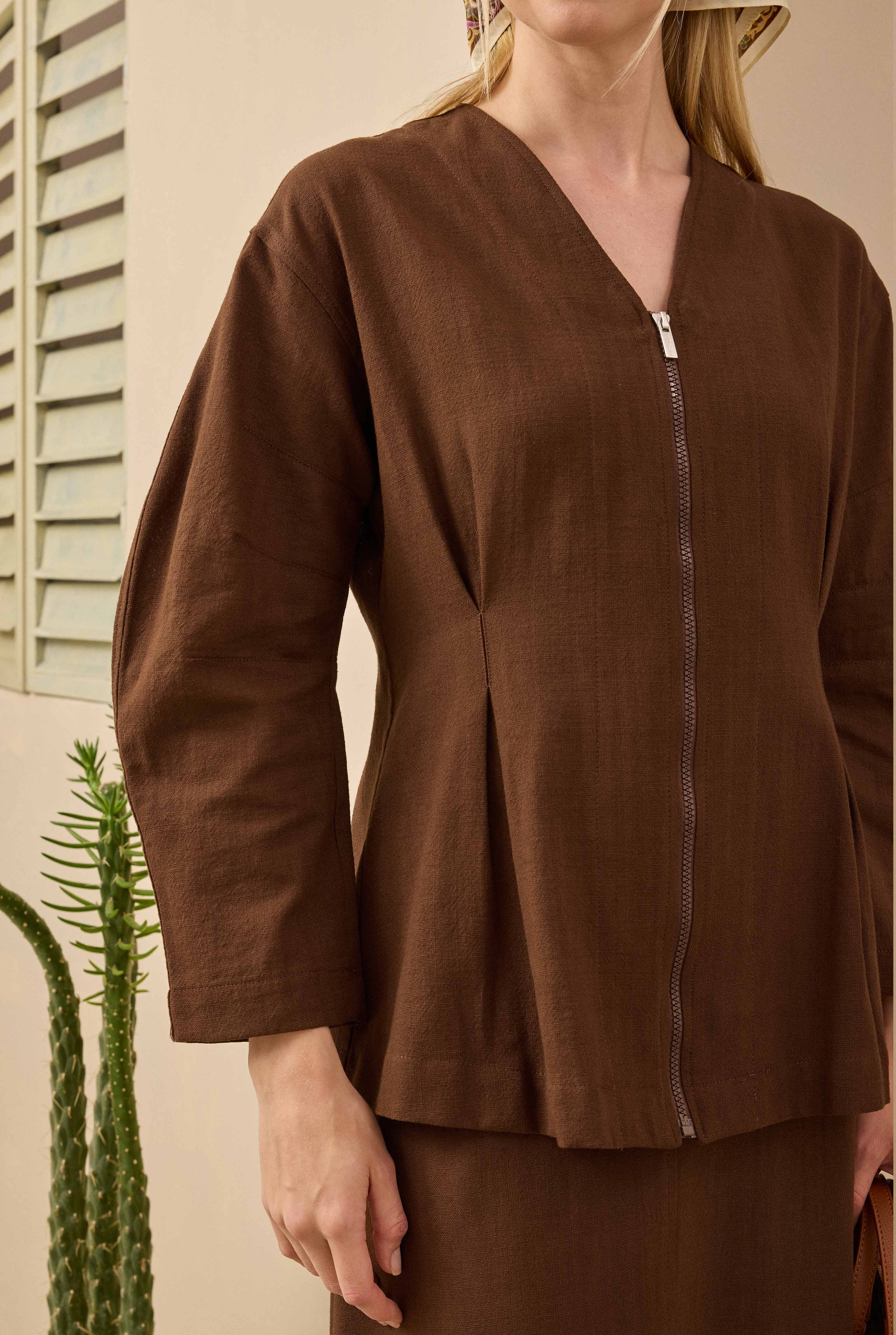 Cotton Linen Jacket Brown - 6