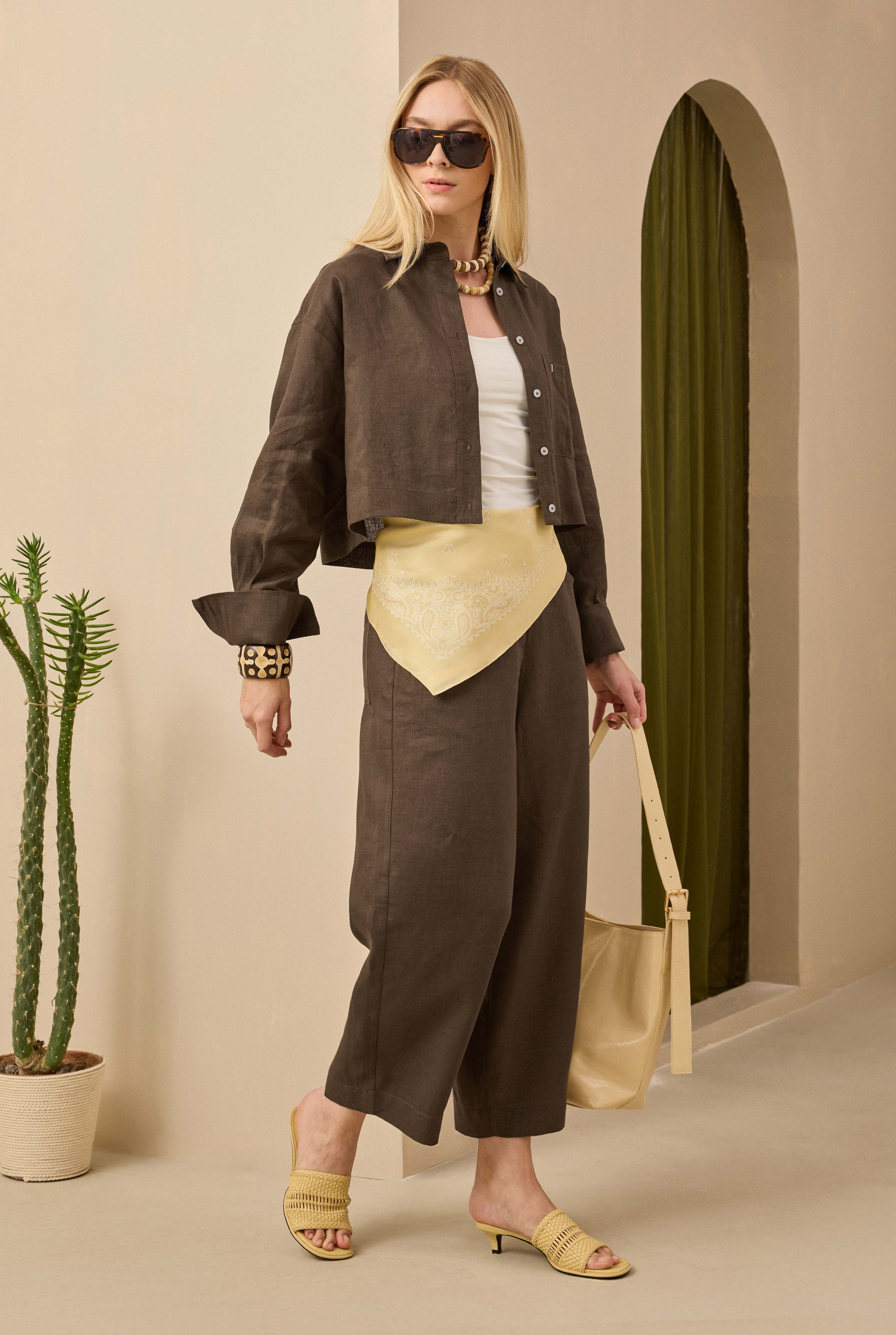 Midi Linen Trousers Hazelnut - HE-QA