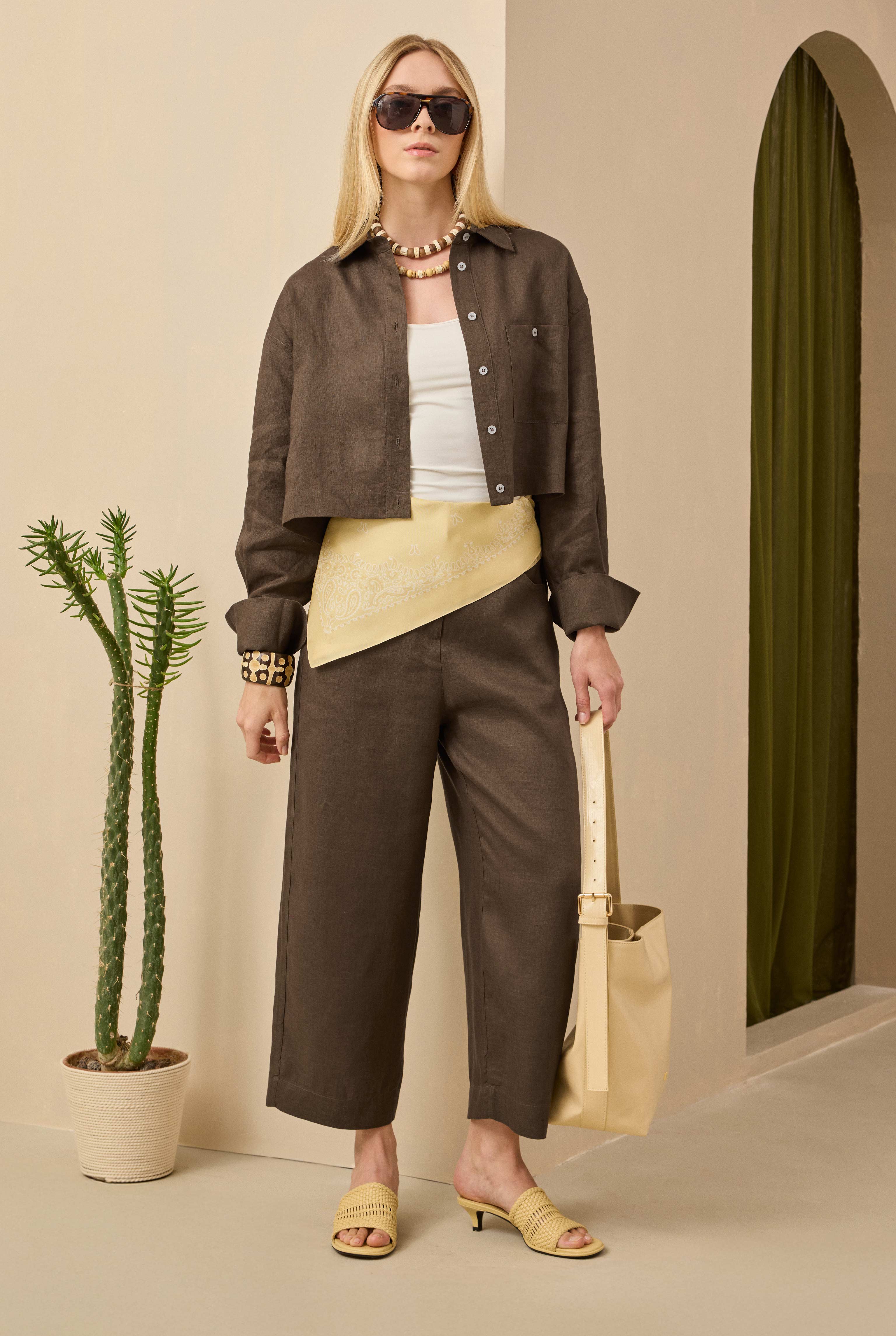 Midi Linen Trousers Hazelnut - 3