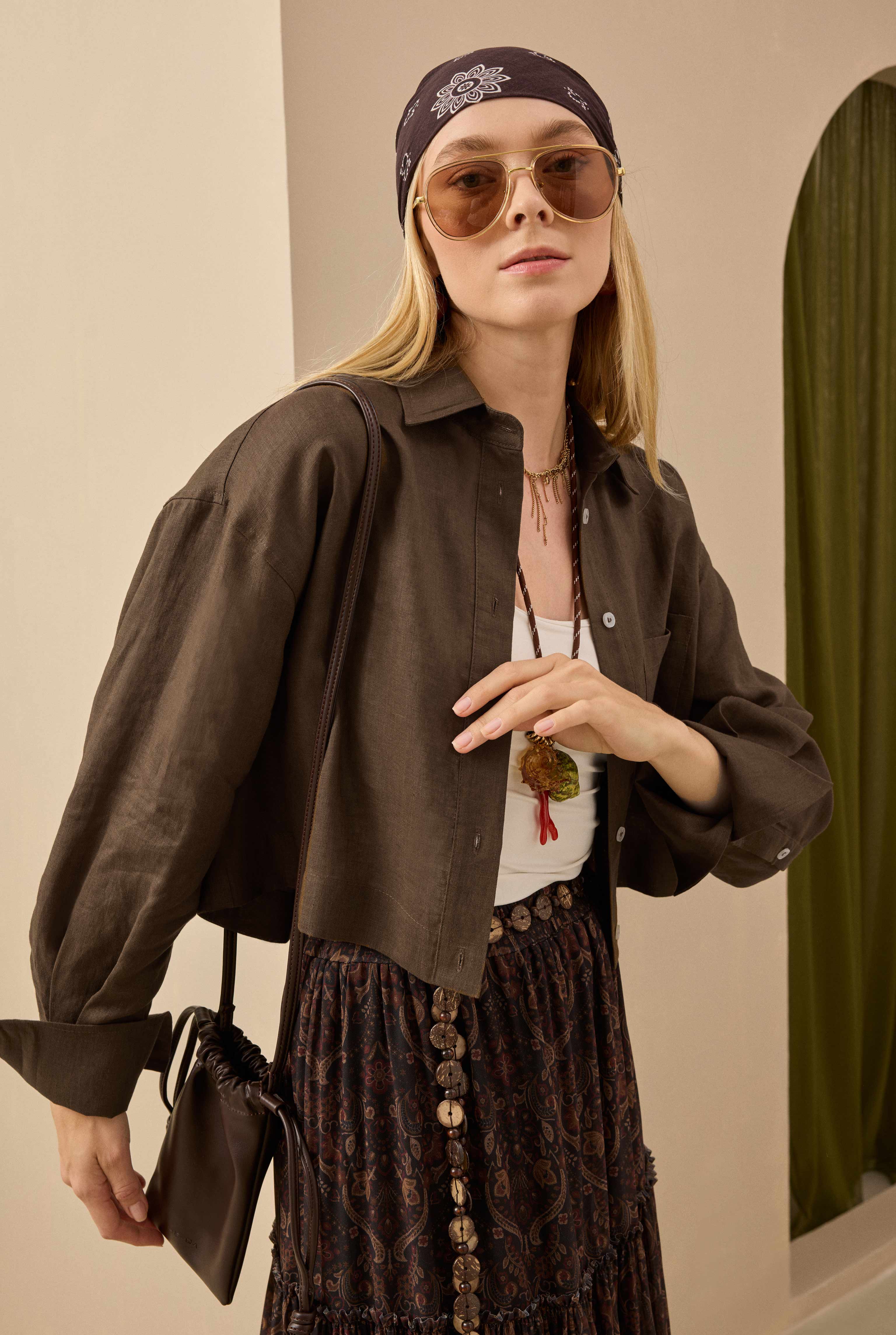 Linen Crop Shirt Hazelnut - 1
