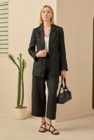 Waist Fitted Linen Jacket Black 