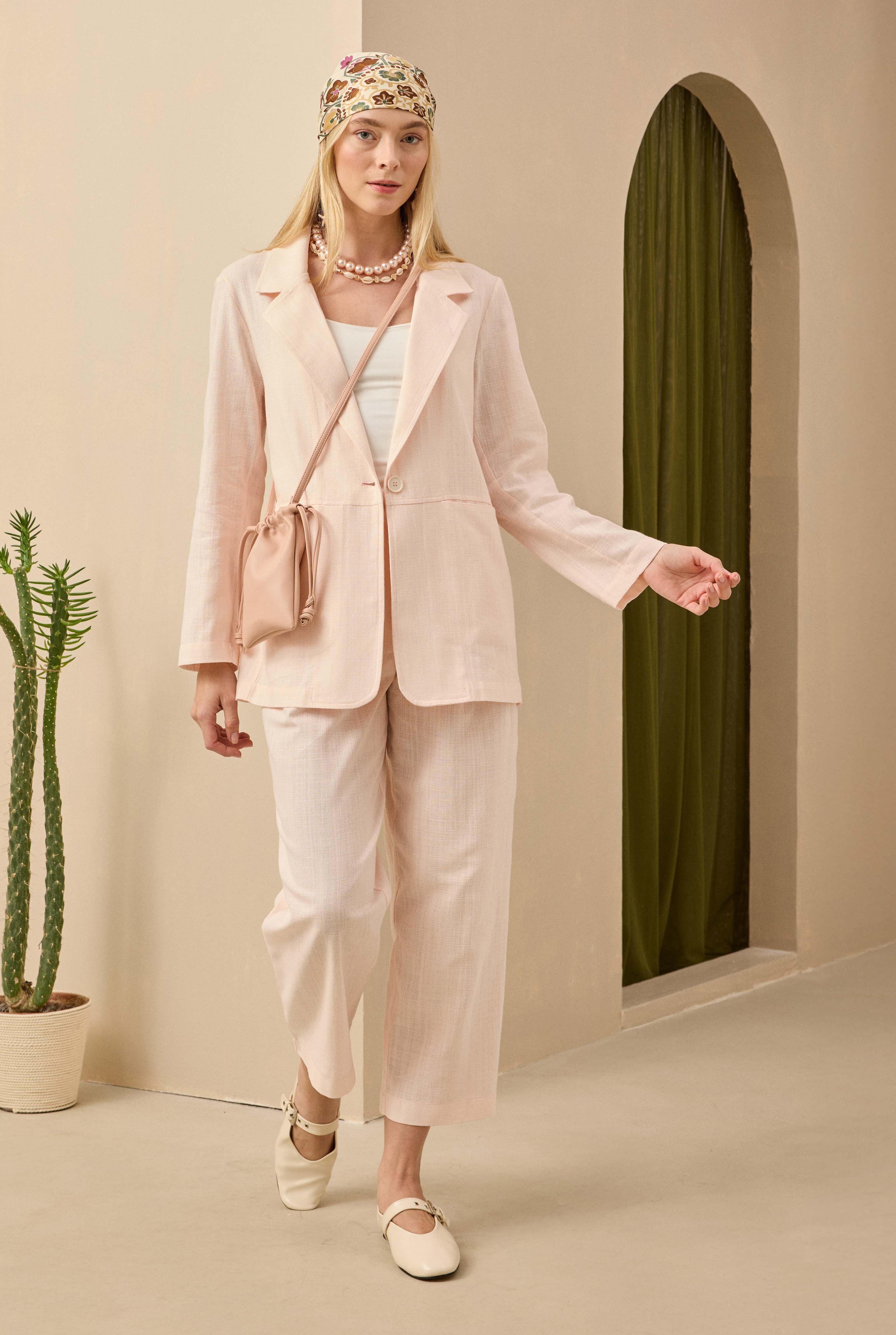 Double Pleated Linen Trousers Soft Pink - 2