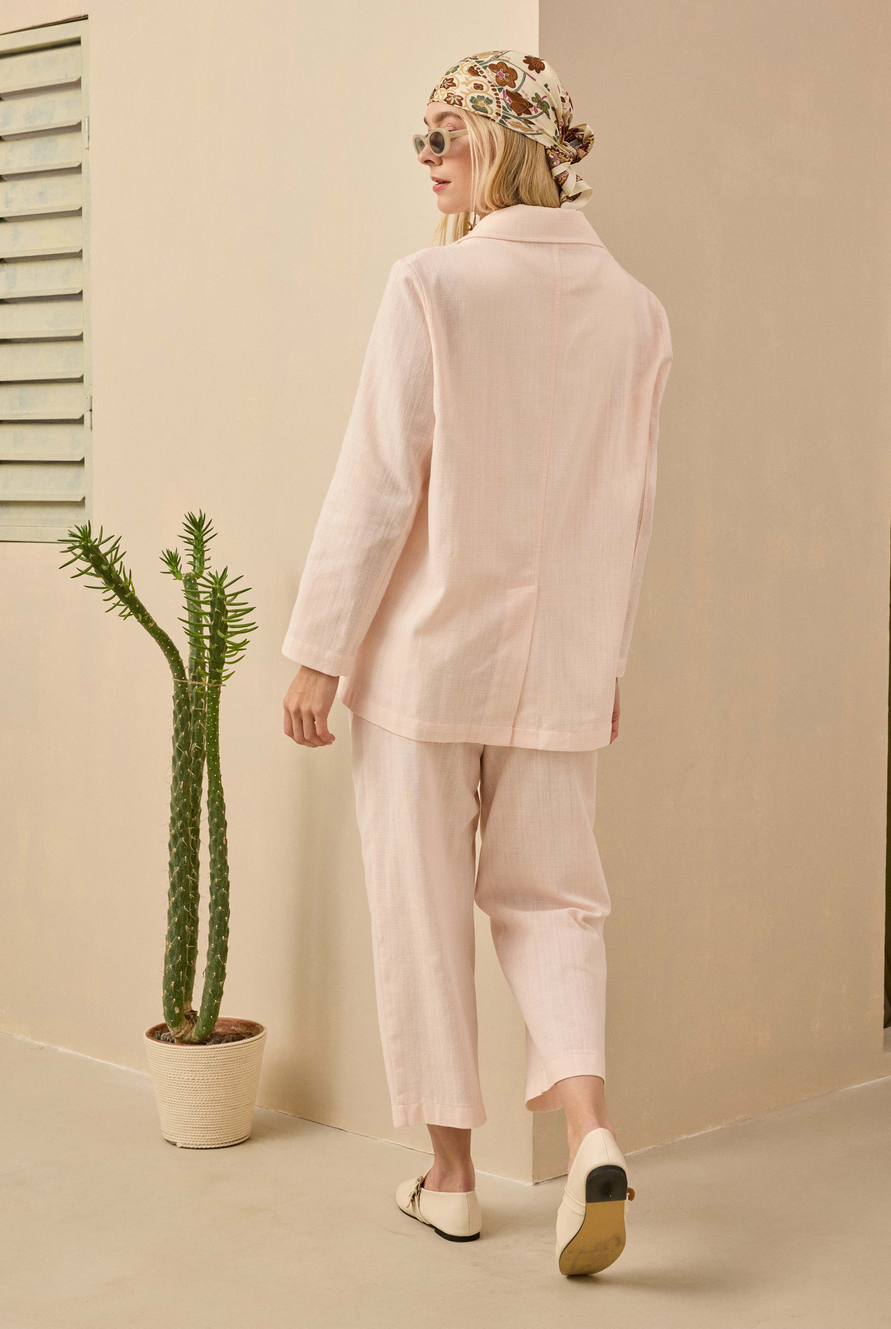 Double Pleated Linen Trousers Soft Pink - 3