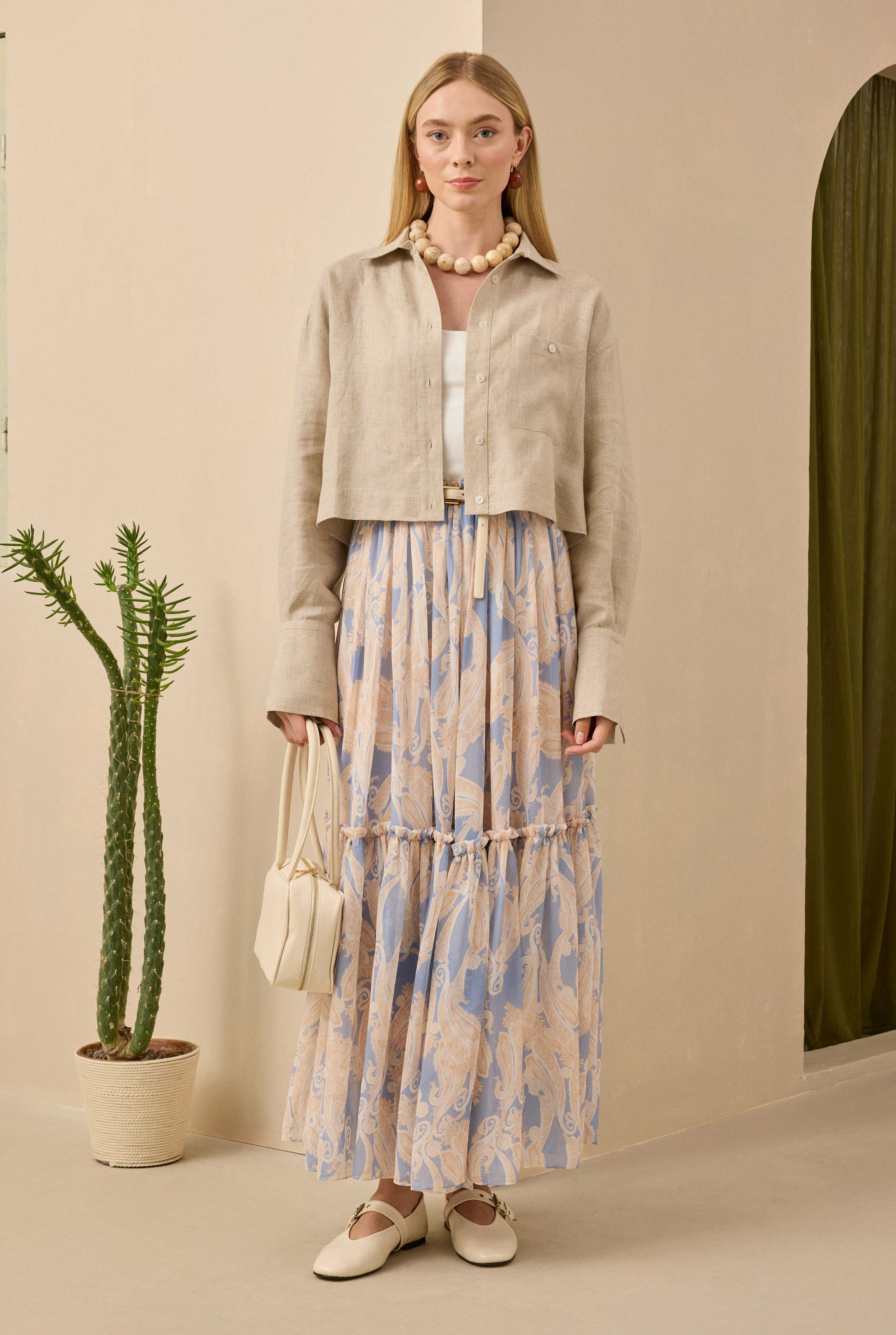 Linen Crop Shirt Pearl - 4