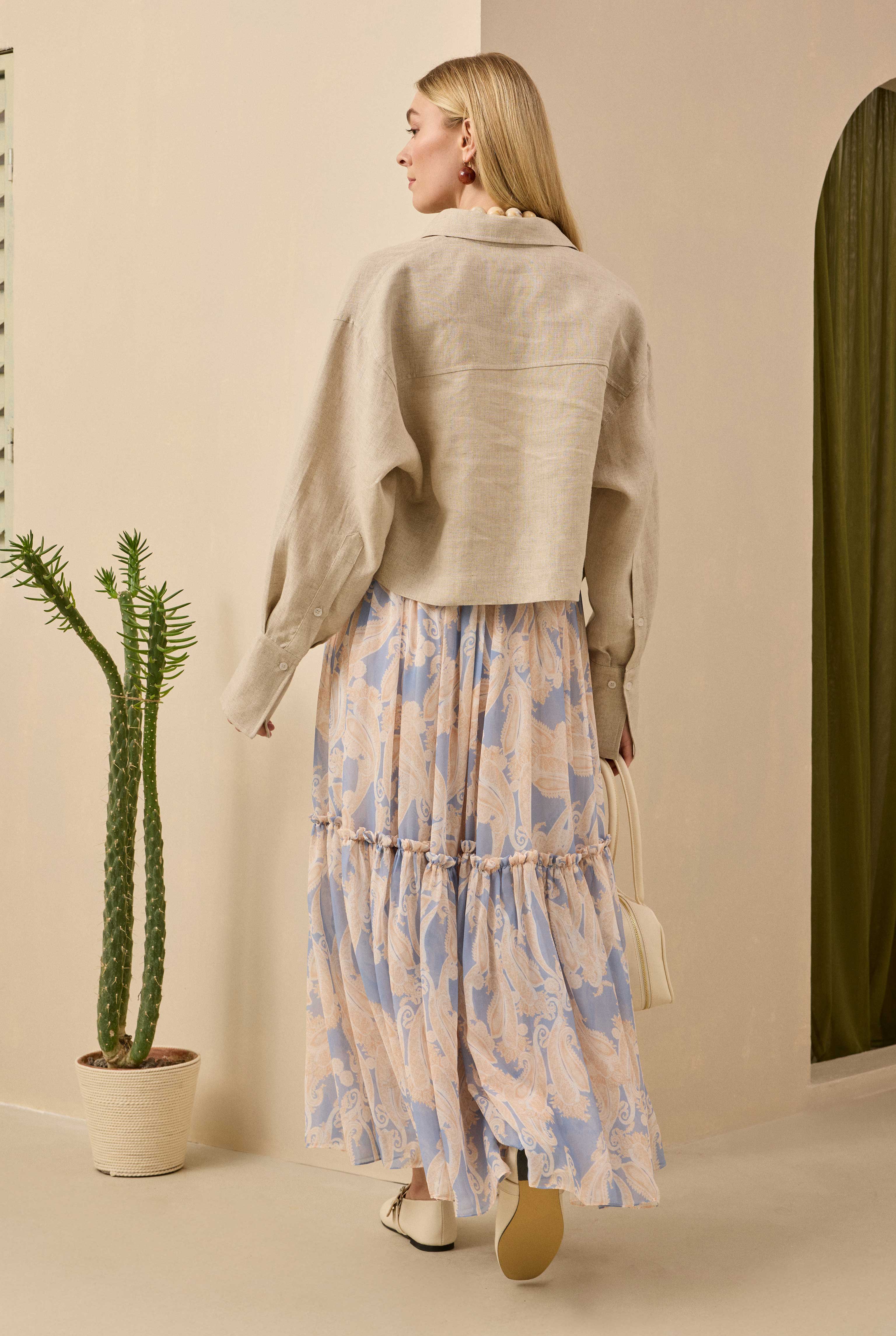 Linen Crop Shirt Pearl - 6