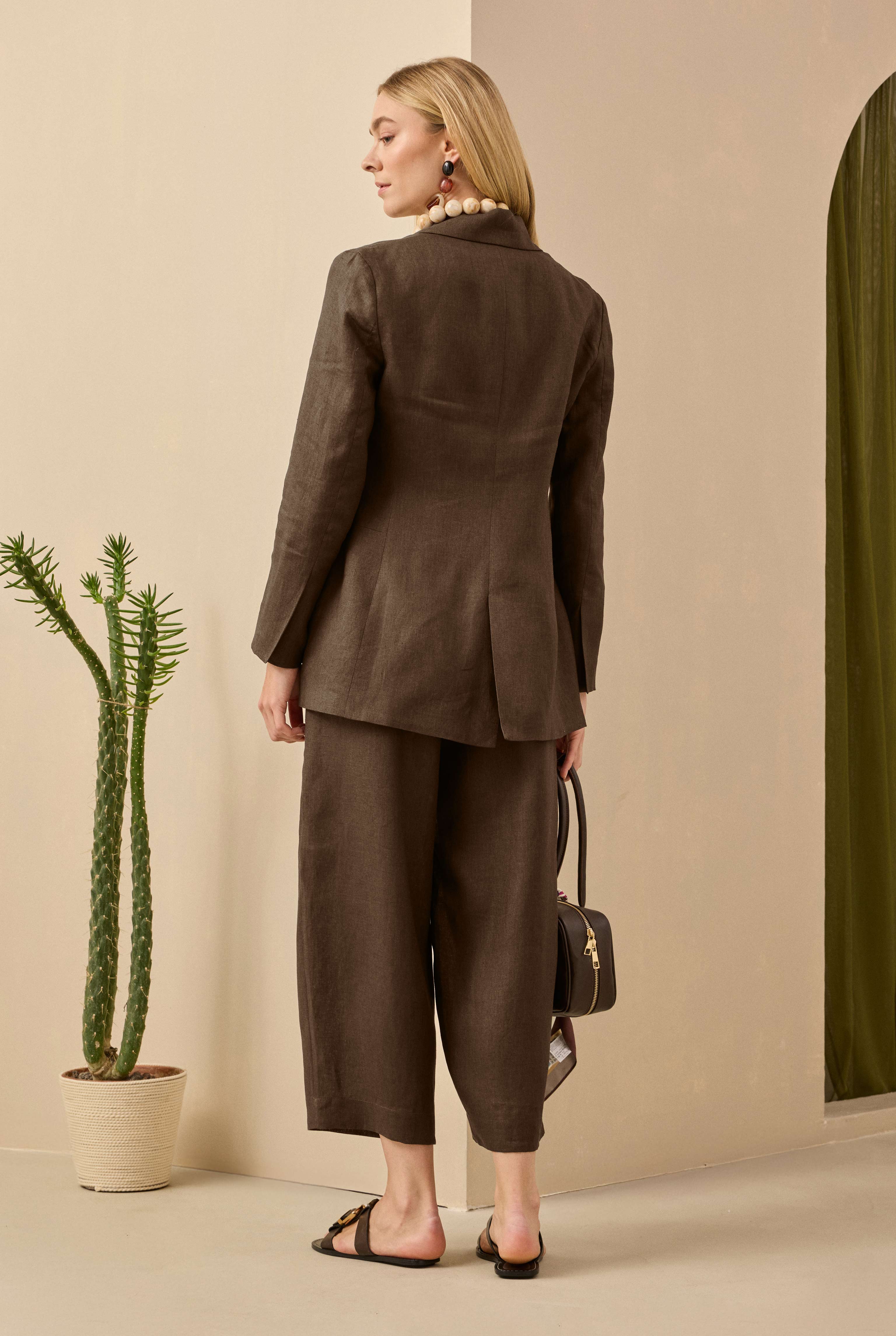 Waist Fitted Linen Jacket Hazelnut - 6