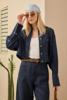 Linen Crop Shirt Midnight Blue 