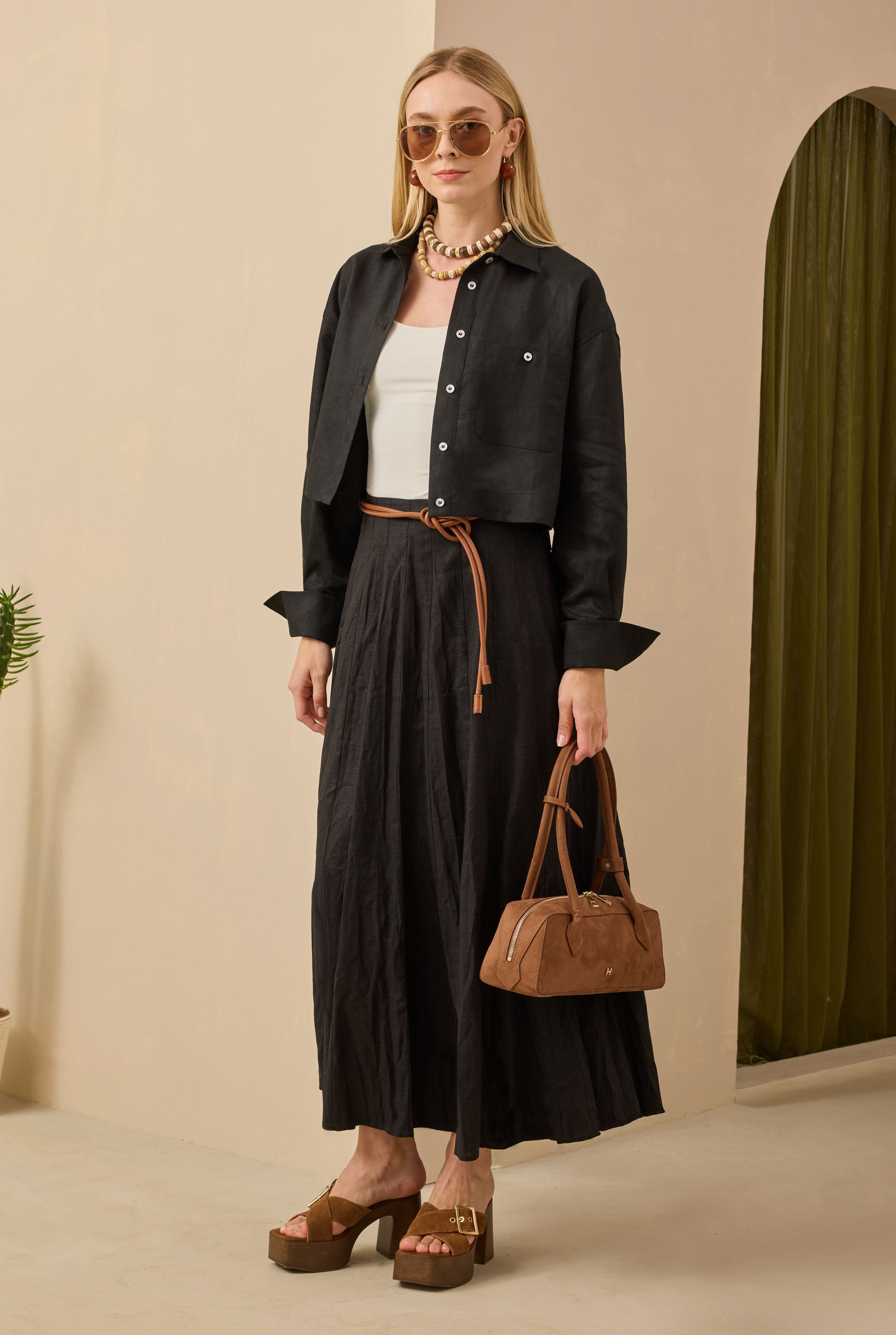 Pleat Detailed Skirt Black - 2
