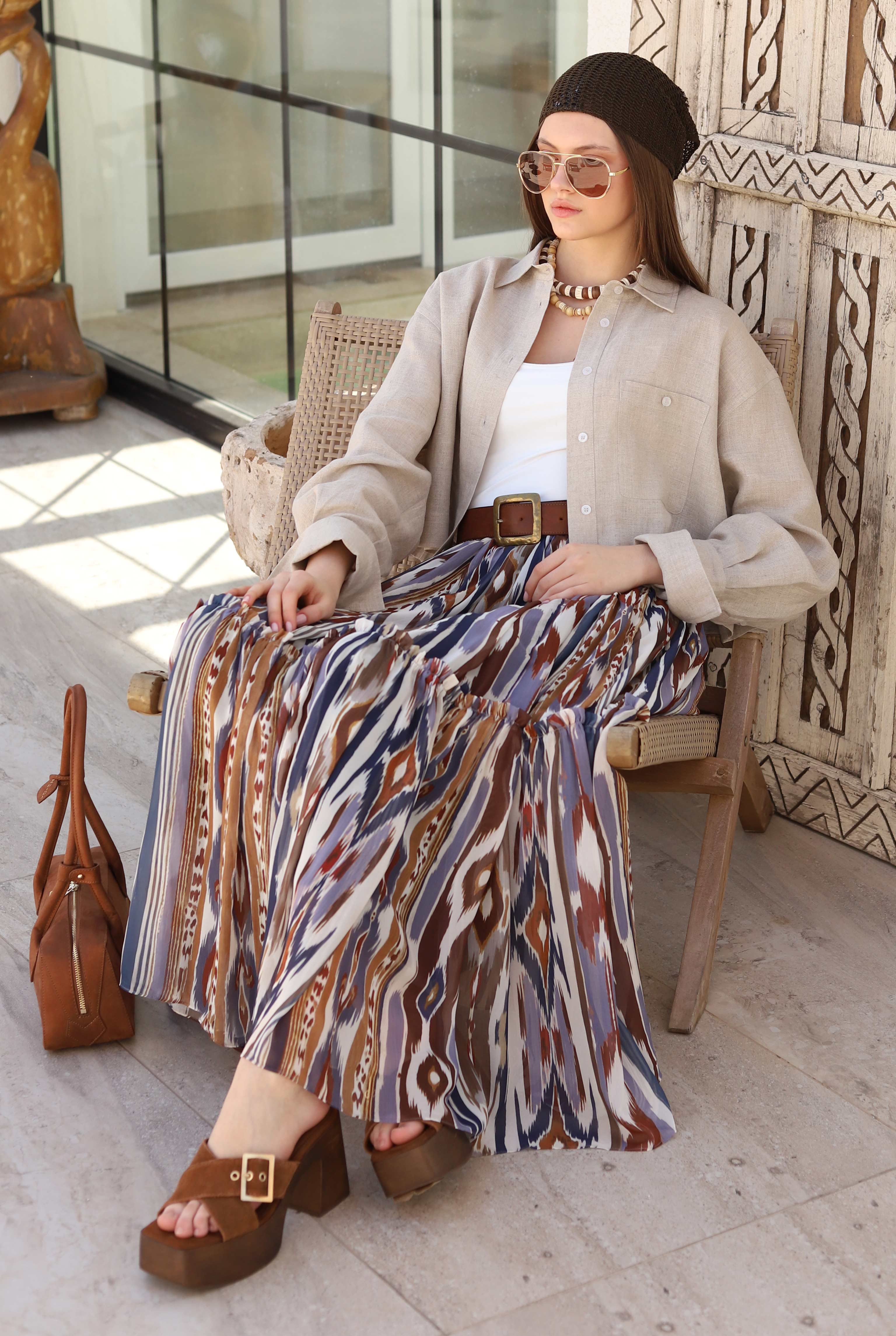 Layered Chiffon Skirt Bark Patterned - HE-QA