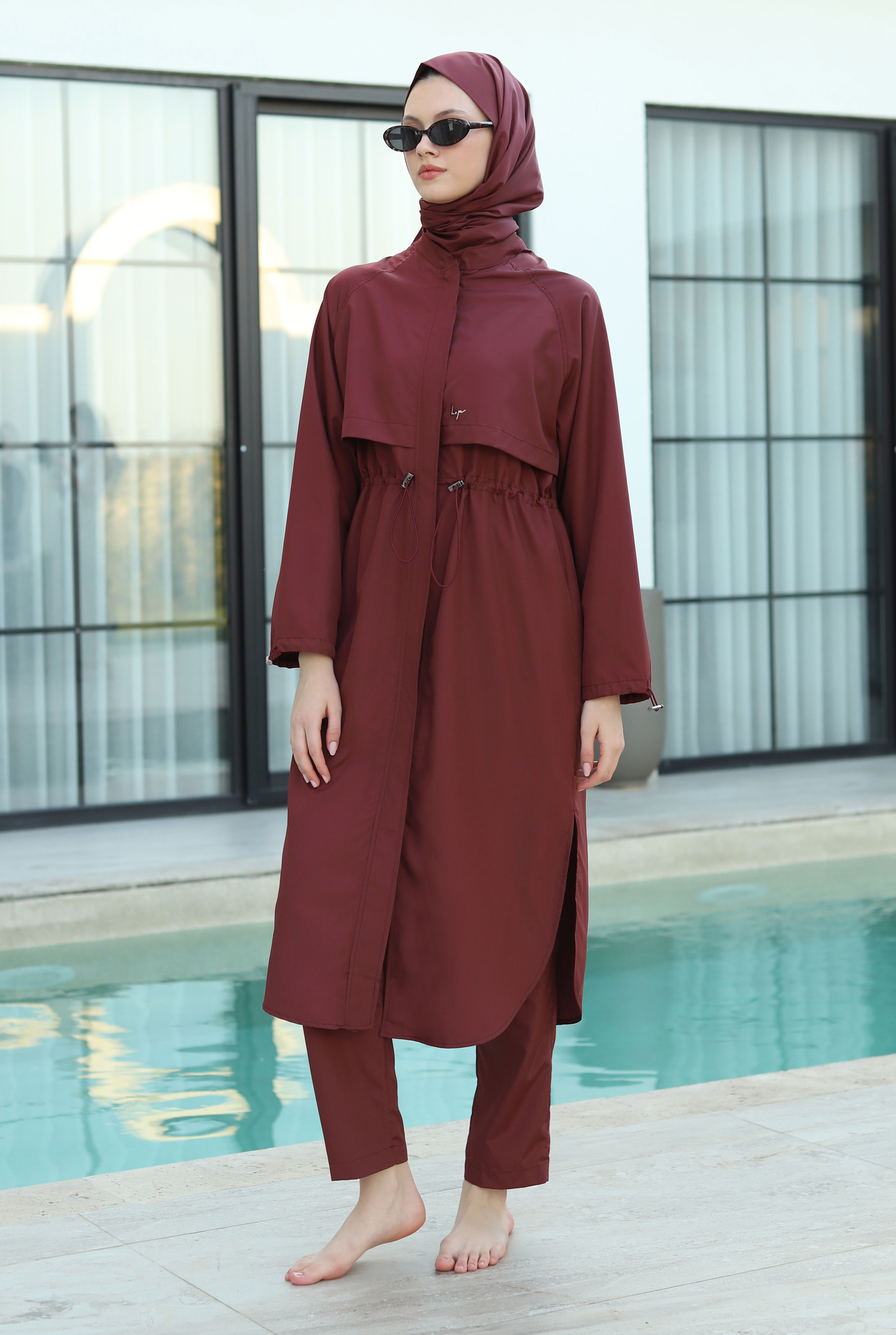Raglan Sleeve Swimsuit Bordeaux - 1