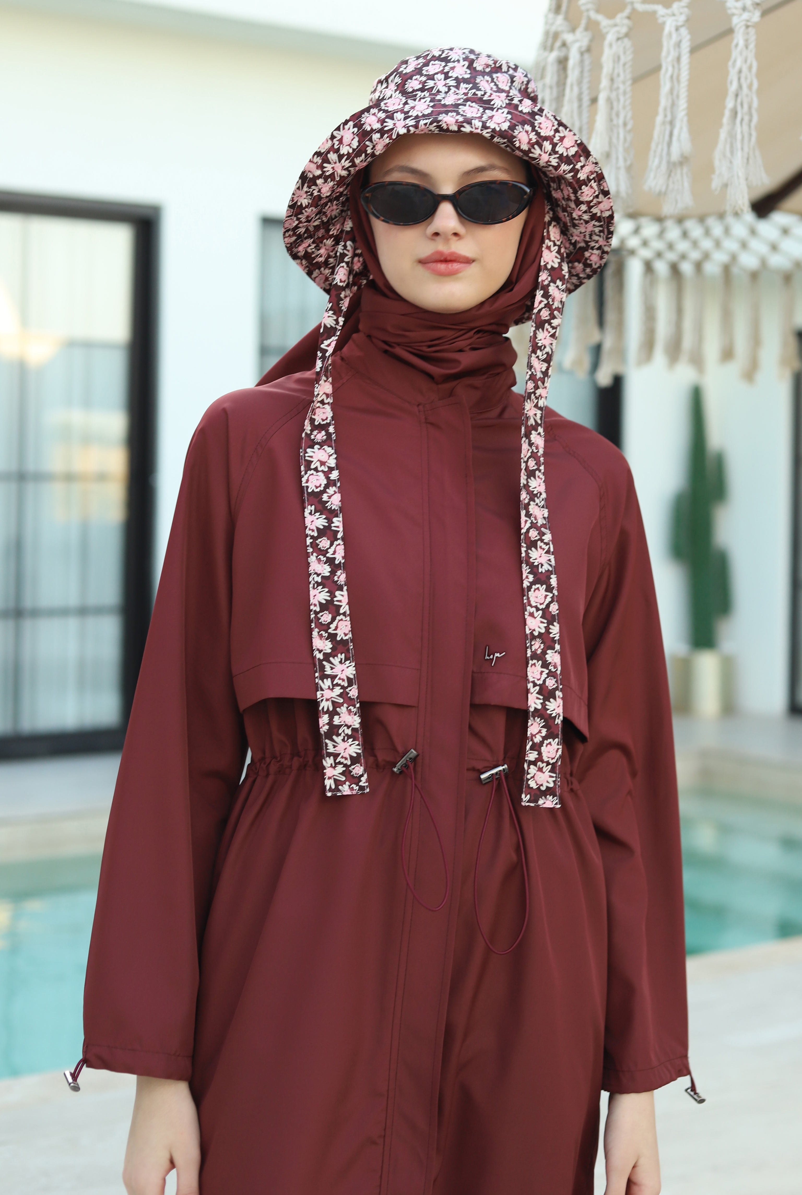 Raglan Sleeve Swimsuit Bordeaux - 4