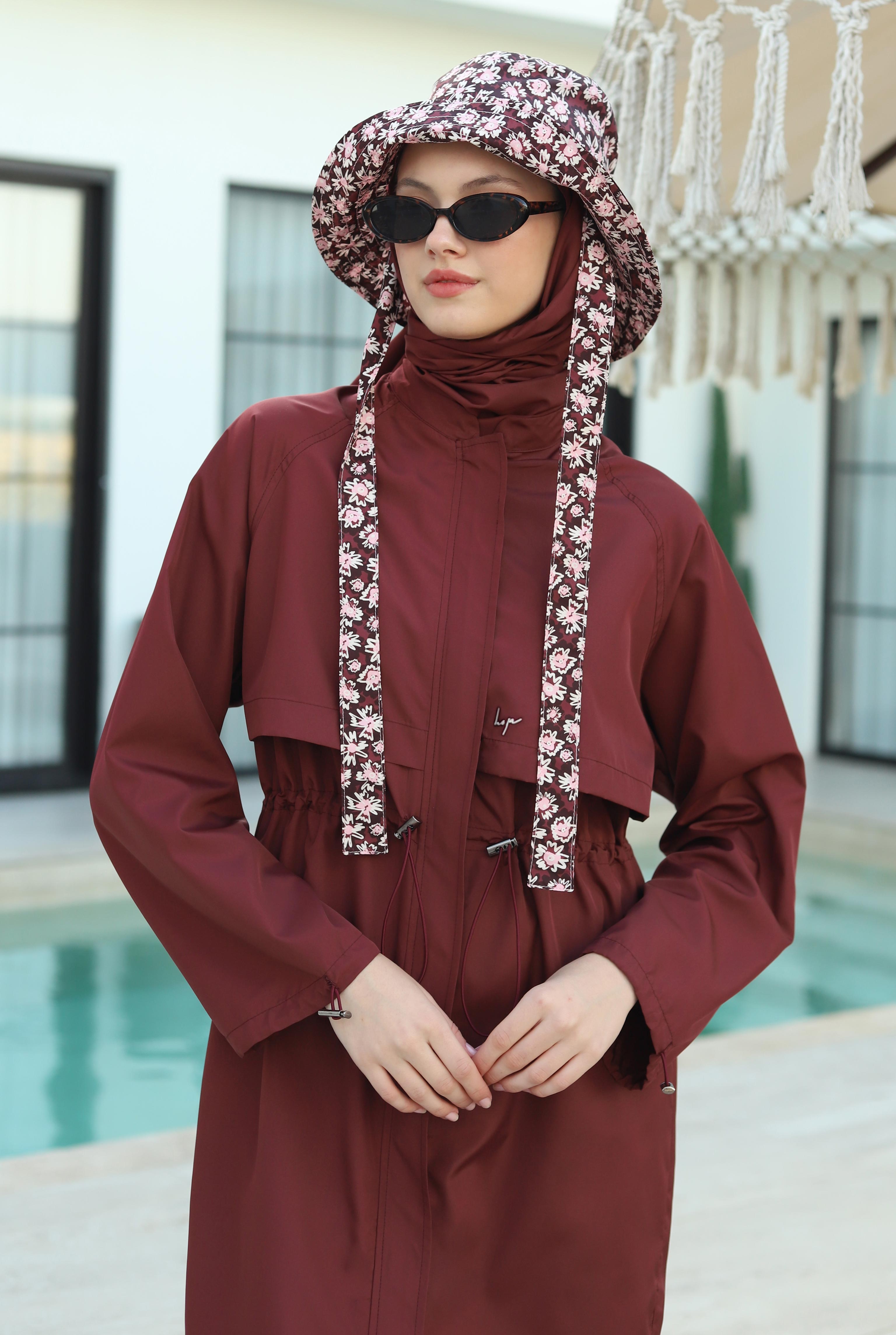 Raglan Sleeve Swimsuit Bordeaux - 5