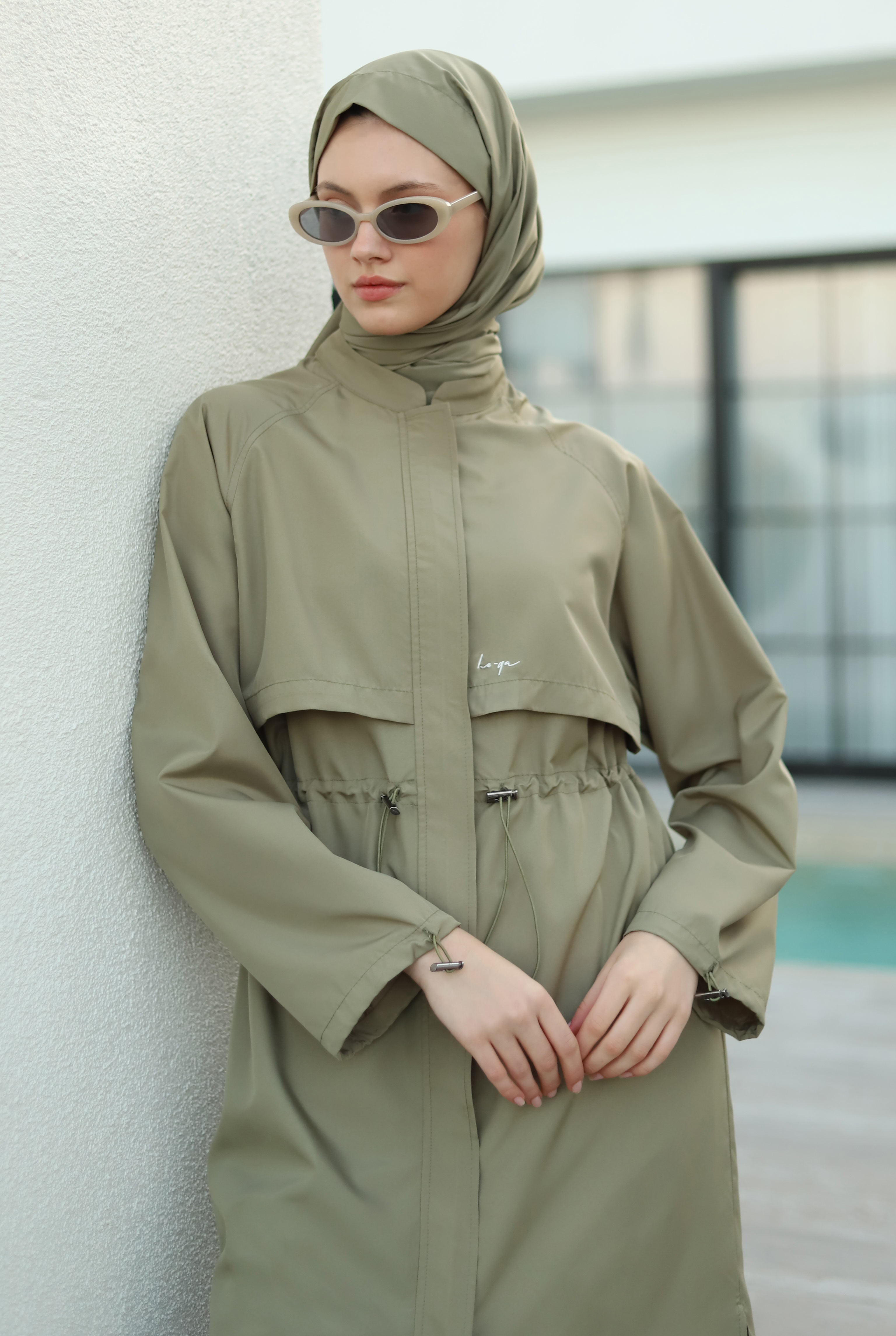 Raglan Sleeve Swimsuit Light Khaki - 3