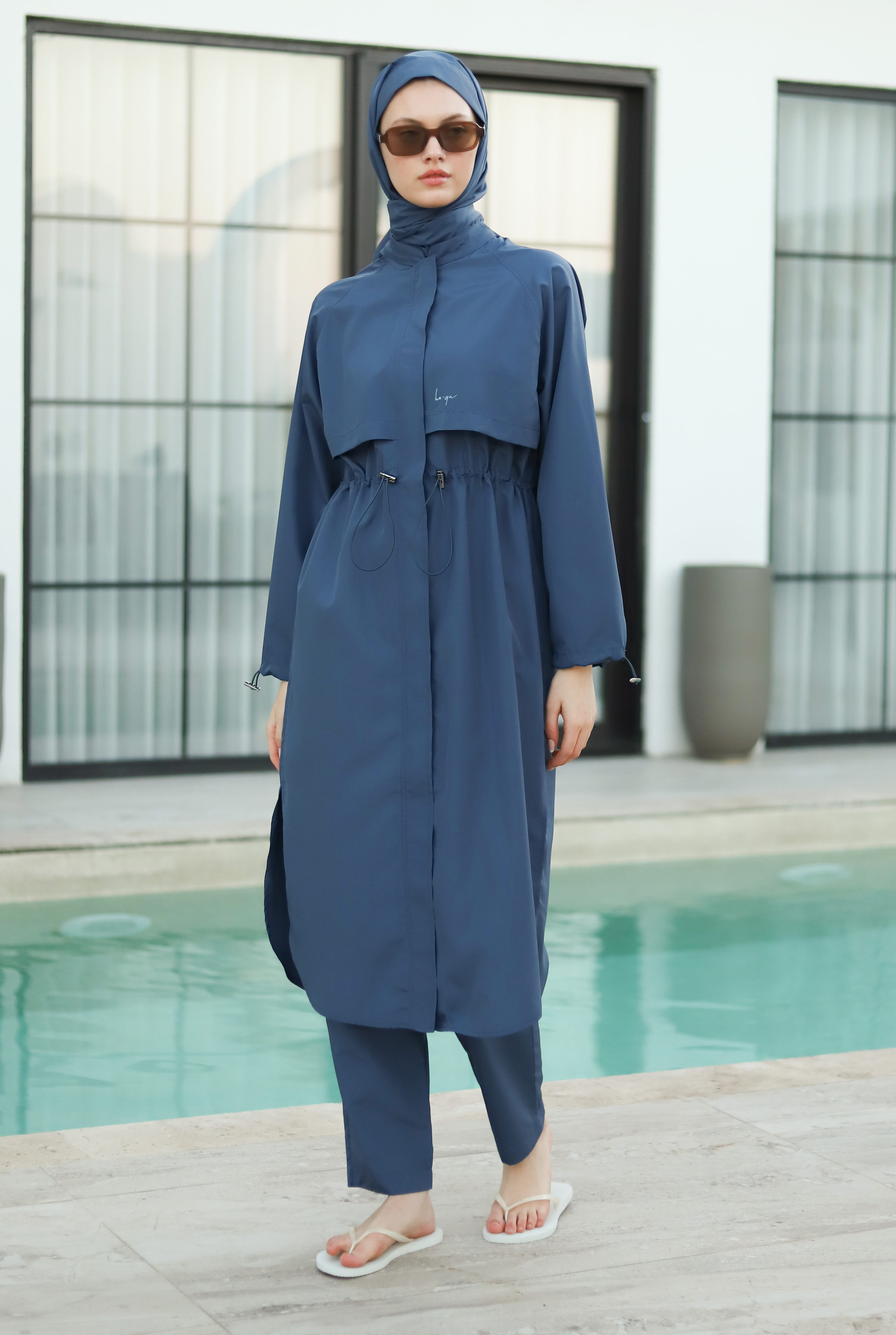 Raglan Sleeve Swimsuit Royal Blue - 5