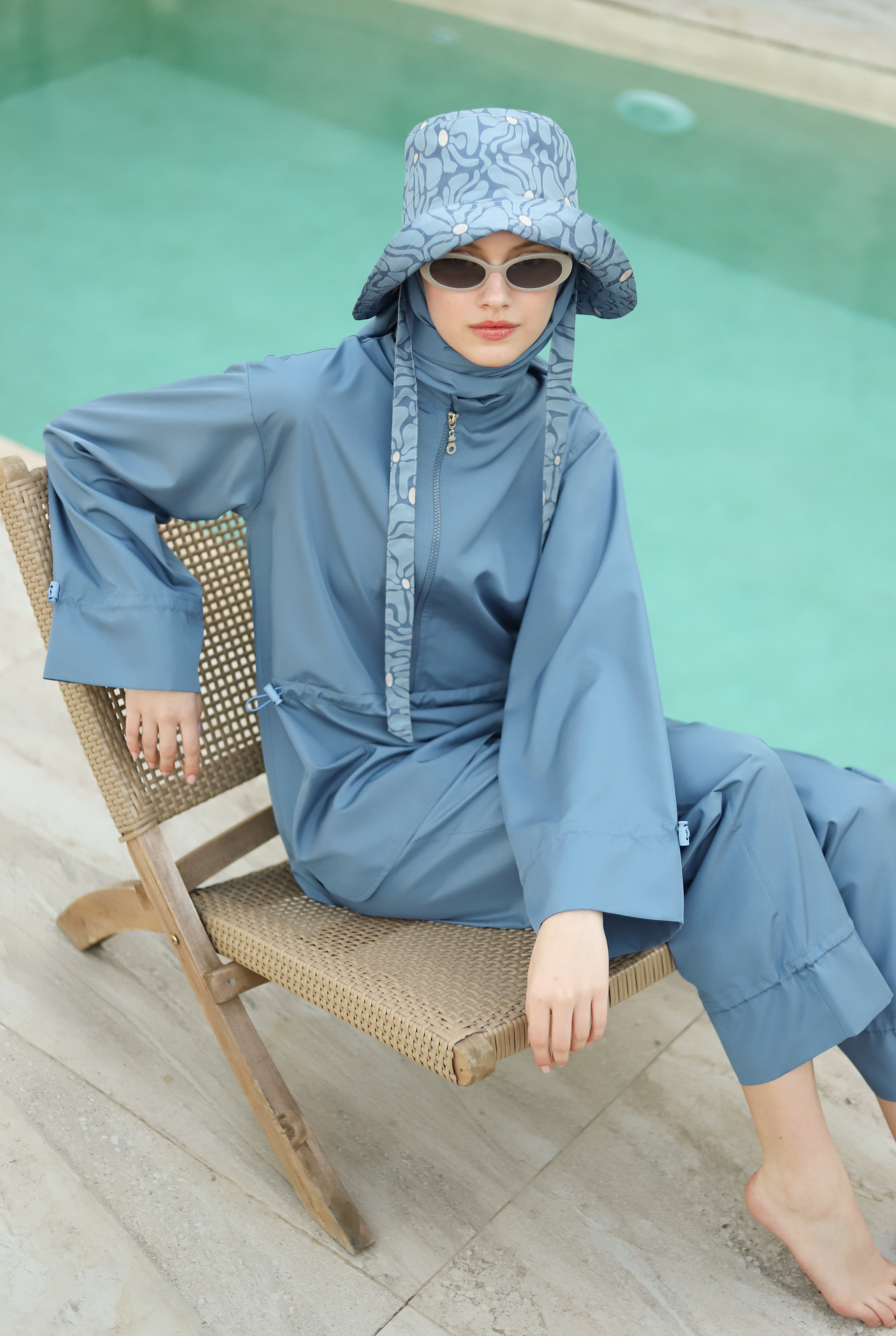 Wide Cuffed Swimsuit Blue - 4