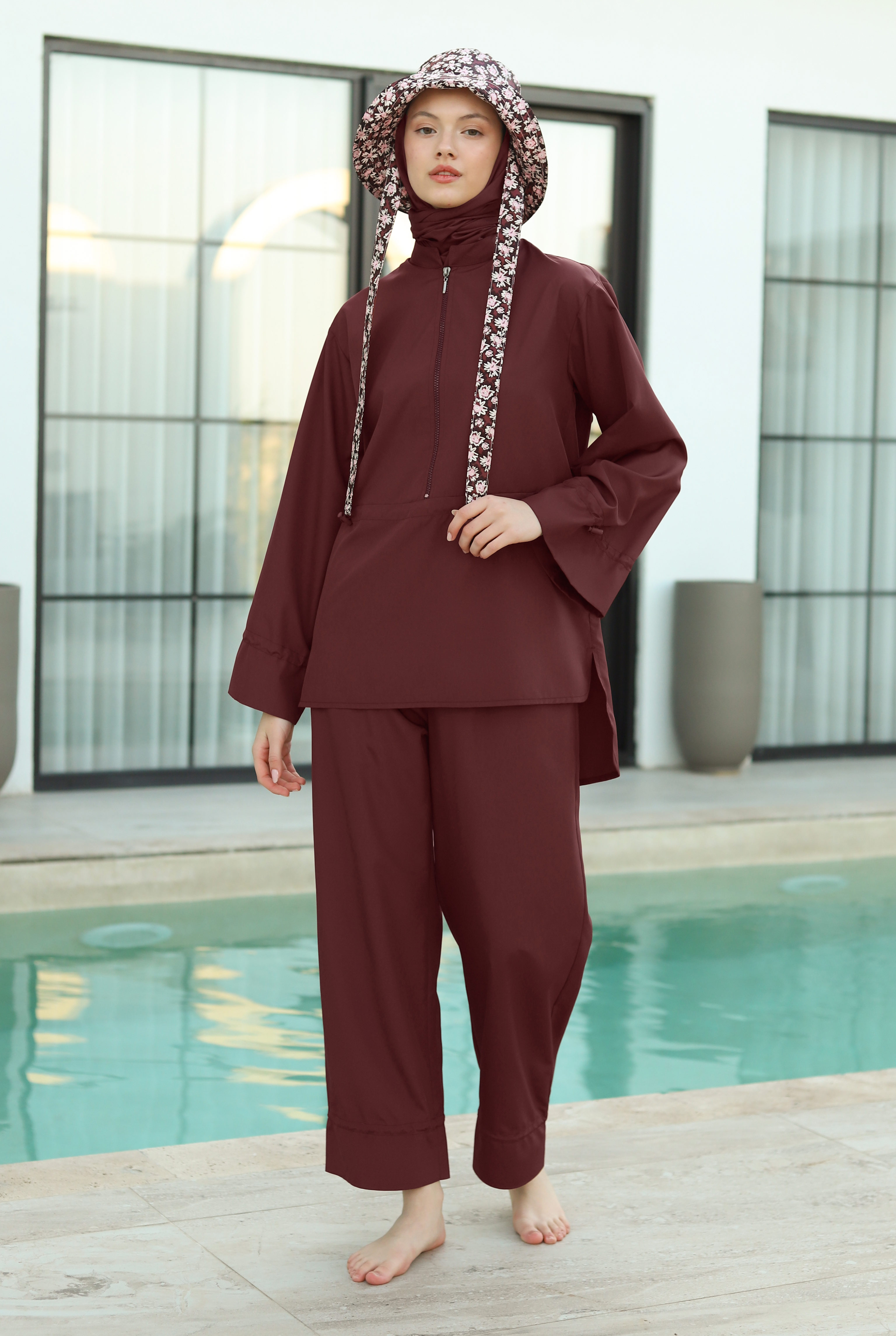 Wide Cuffed Swimsuit Bordeaux - 4