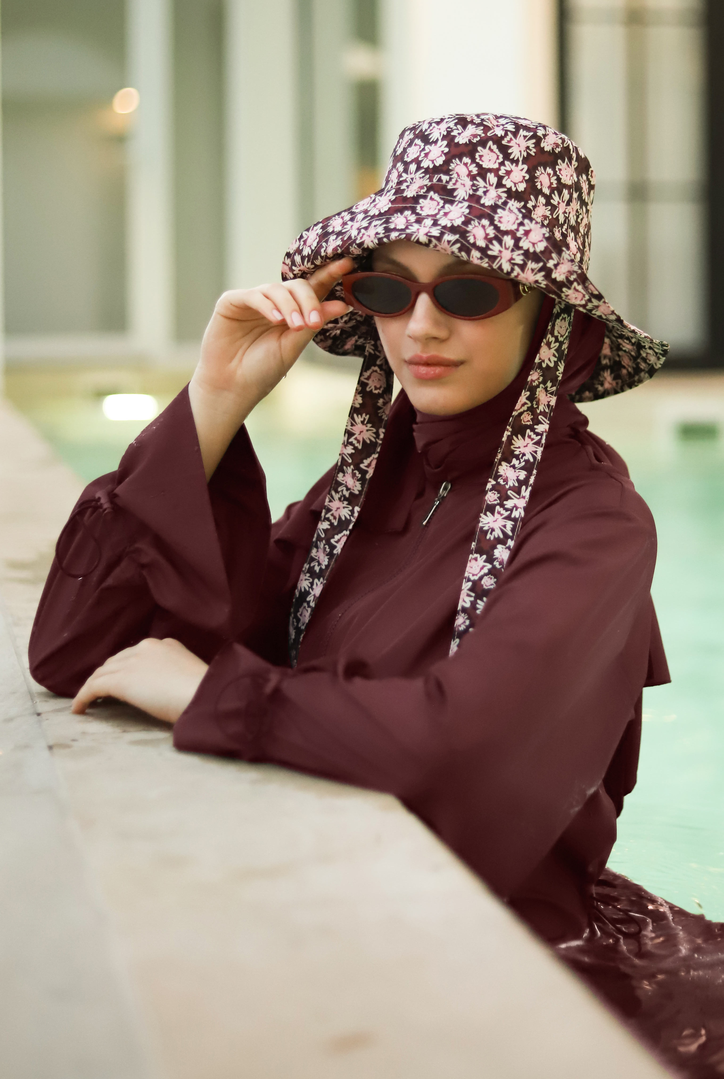 Wide Cuffed Swimsuit Bordeaux - 2