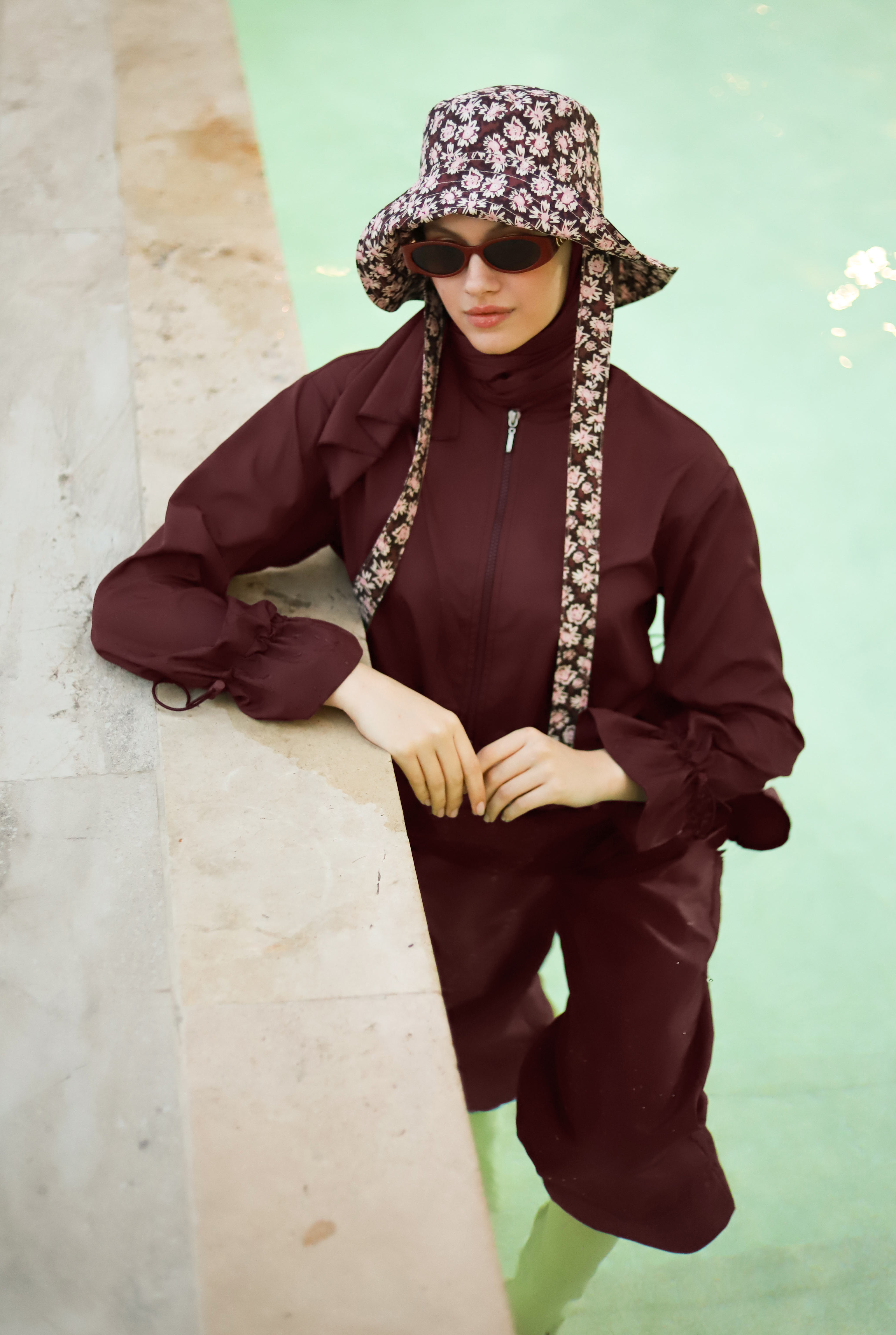 Wide Cuffed Swimsuit Bordeaux - 3