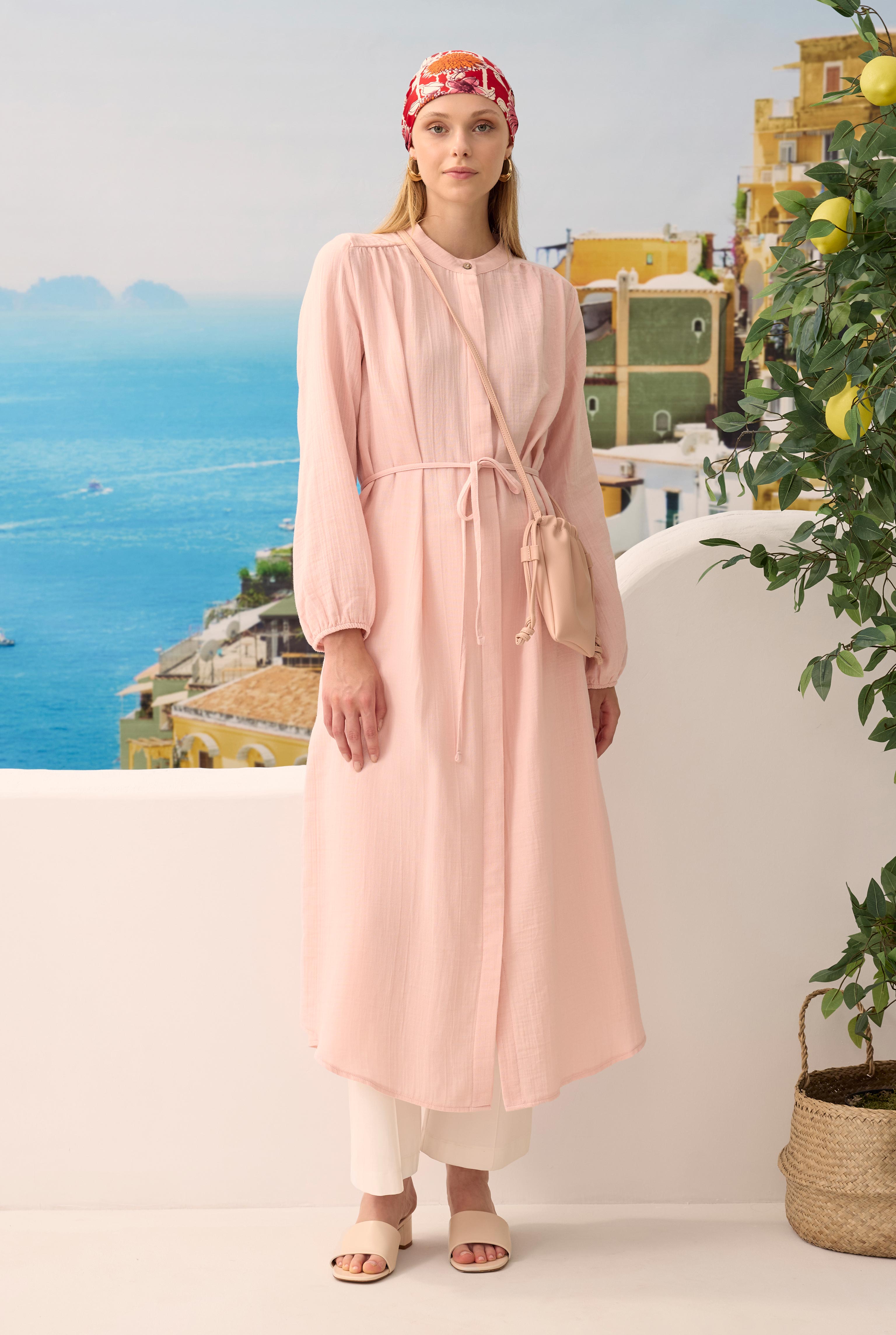 Long Muslin Shirt Powder Pink - HE-QA