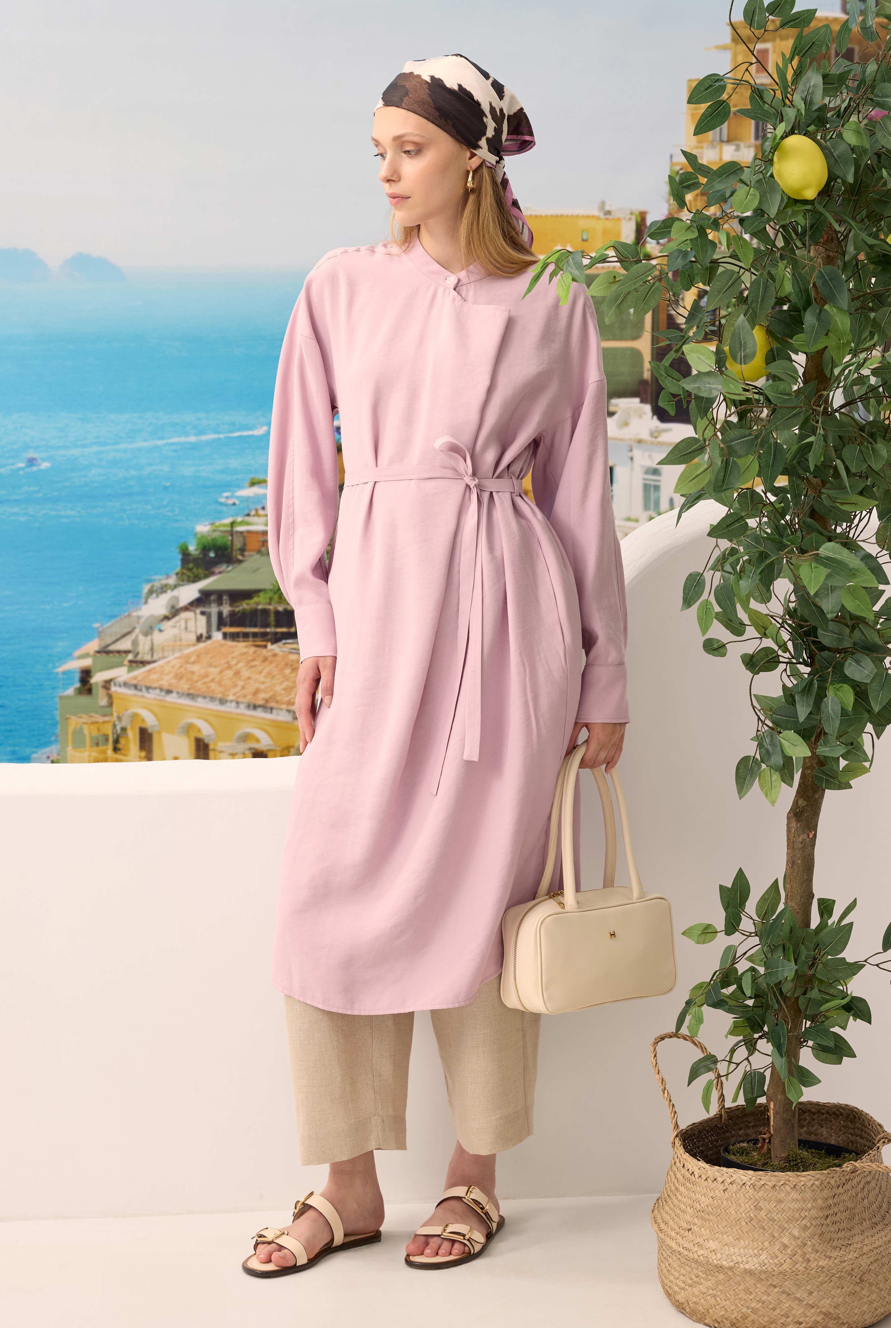 Wide Collared Pleated Tunic Light Lily - 2