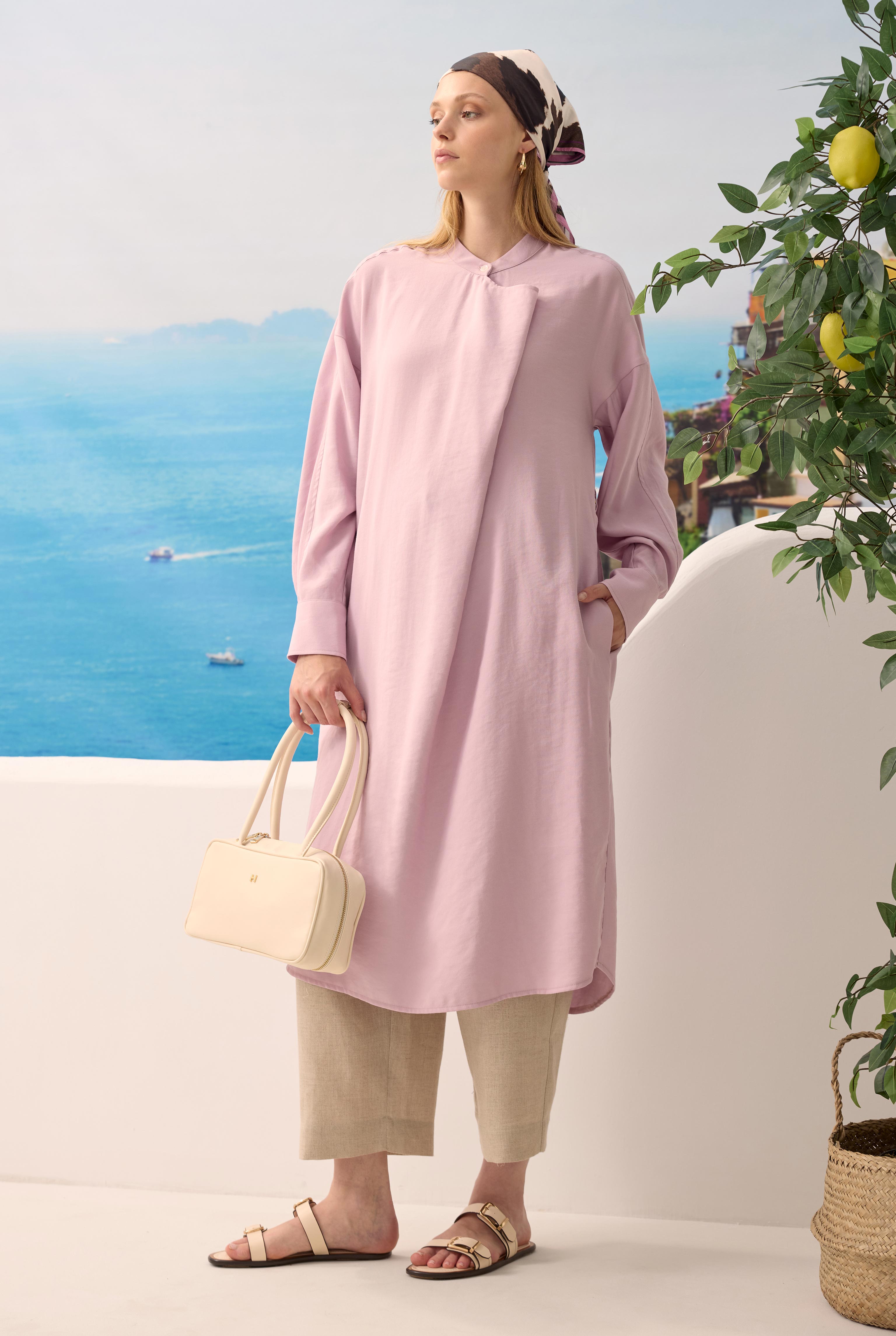 Wide Collared Pleated Tunic Light Lily - HE-QA