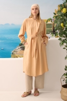 Wide Collared Pleated Tunic Light Salmon 