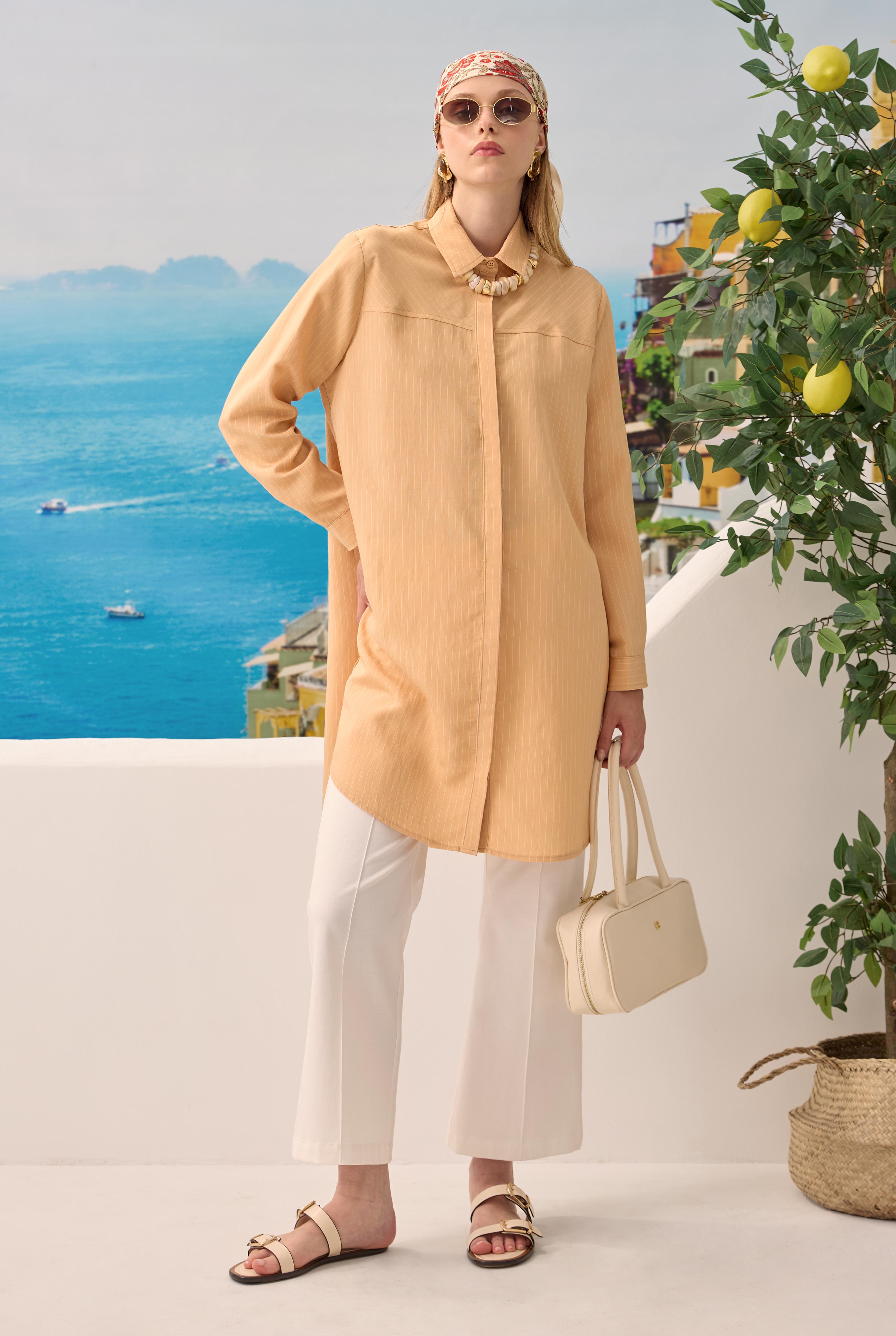 Diagonal Yoke Striped Shirt Light Salmon - 2