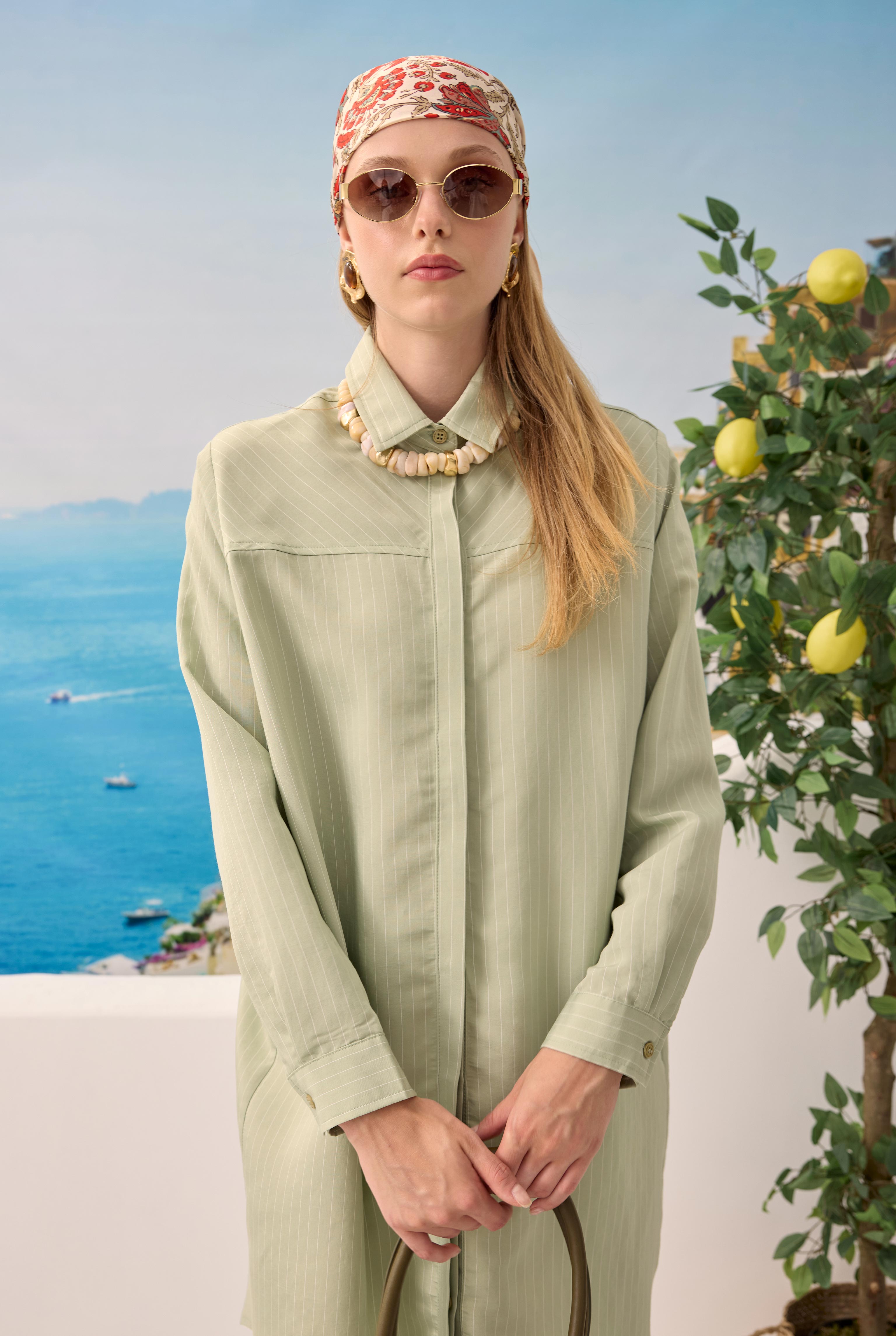 Diagonal Yoke Striped Shirt Eucalyptus - 2