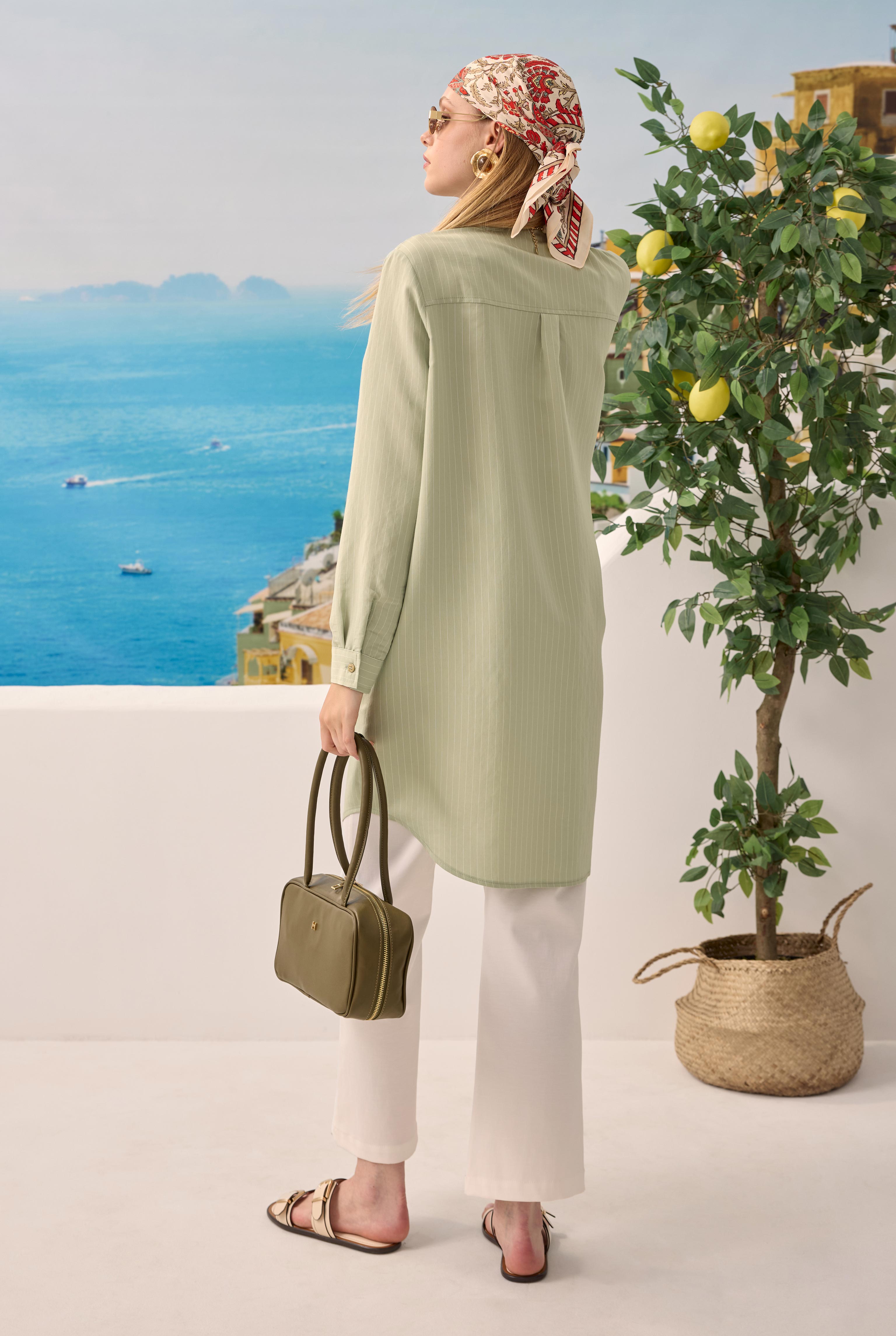 Diagonal Yoke Striped Shirt Eucalyptus - 3
