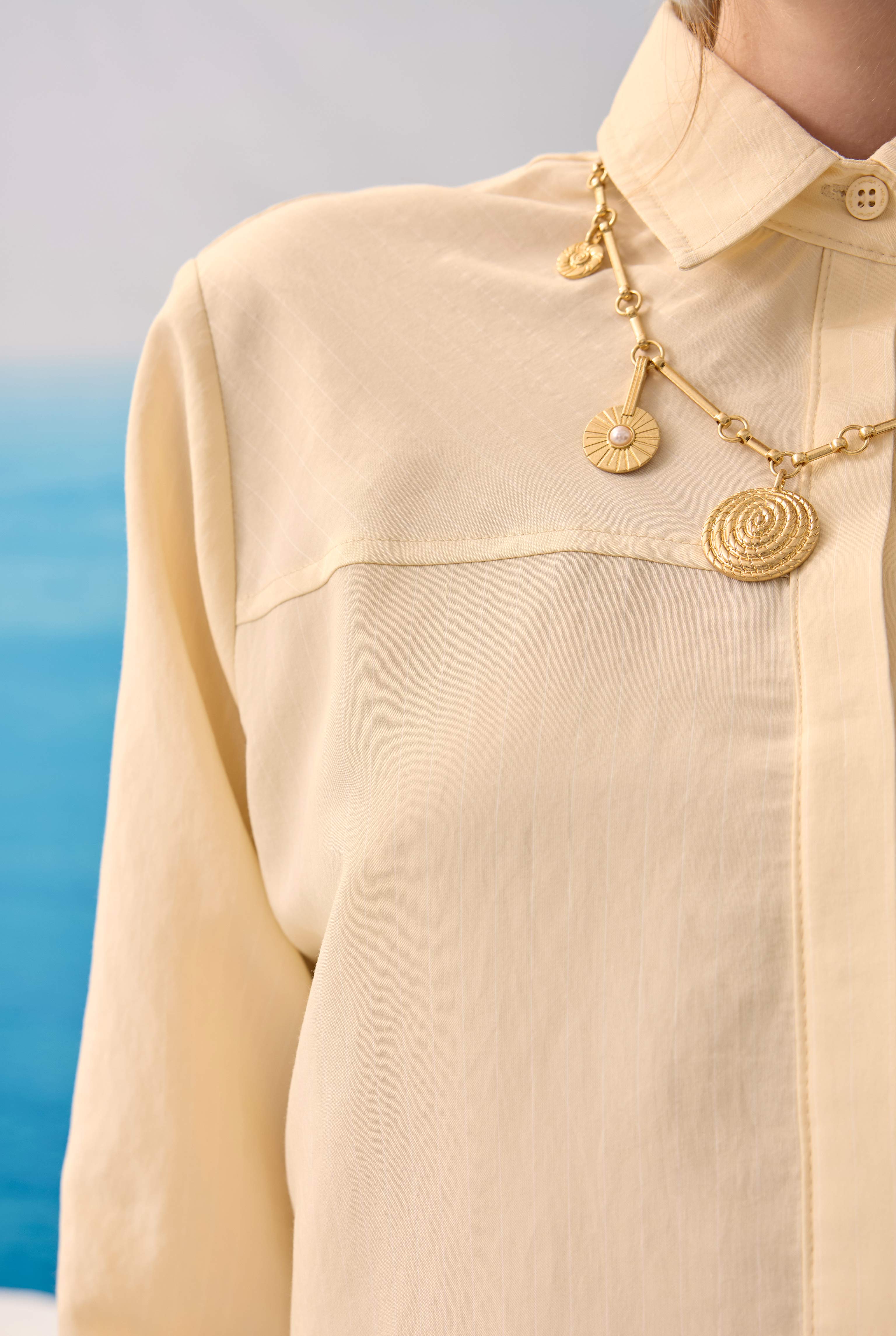 Diagonal Yoke Striped Shirt Vanilla - 2