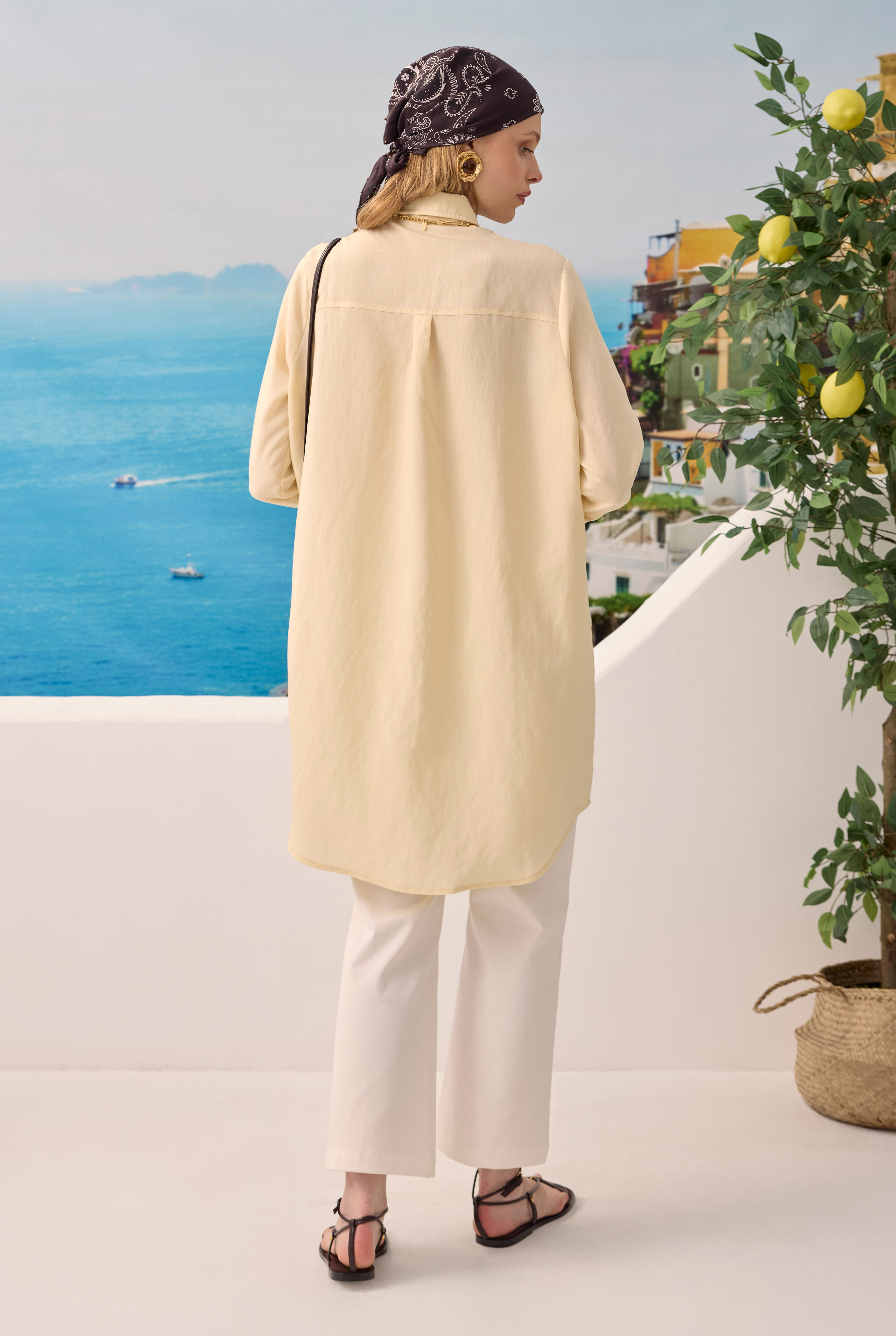 Diagonal Yoke Striped Shirt Vanilla - 3