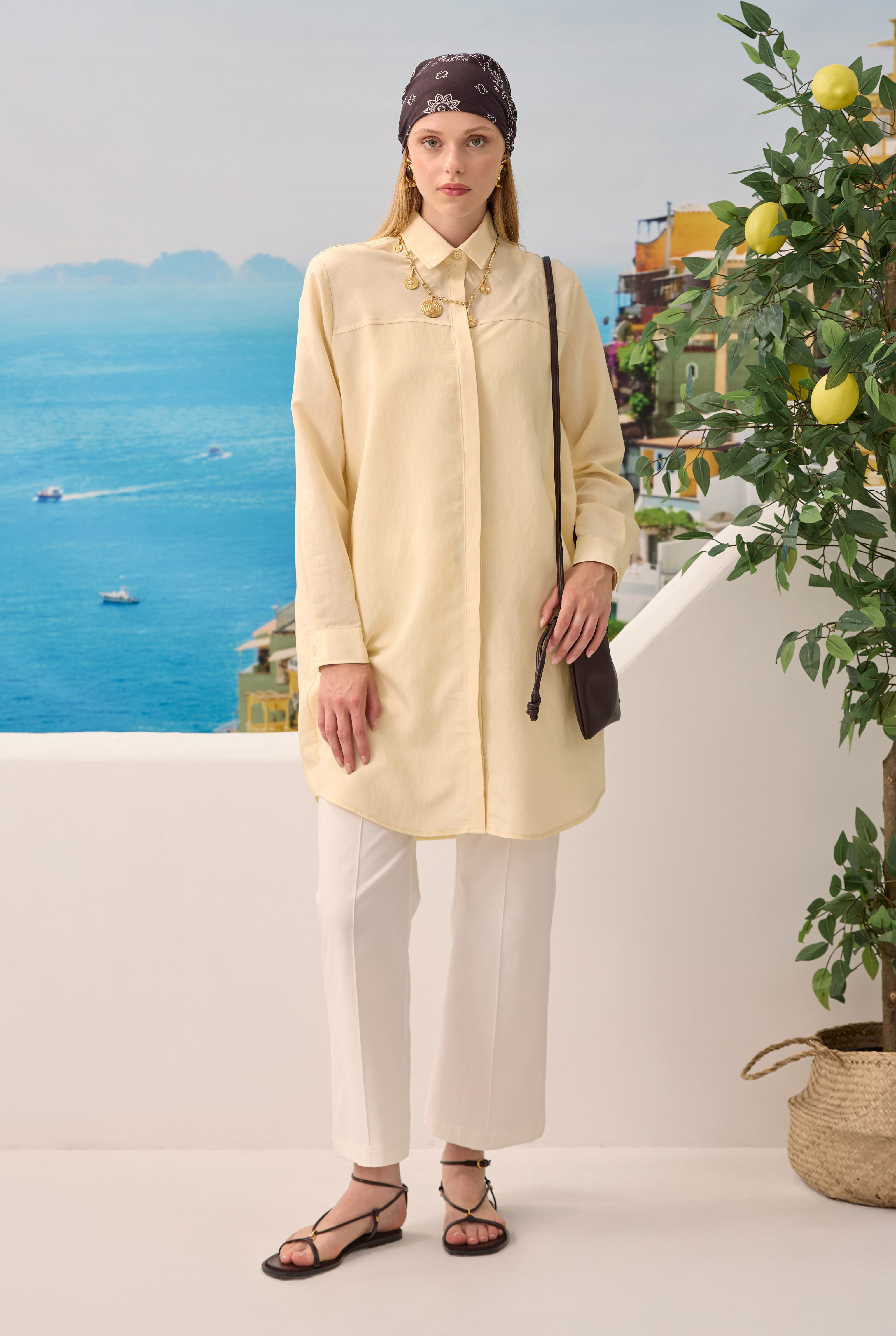 Diagonal Yoke Striped Shirt Vanilla - 4