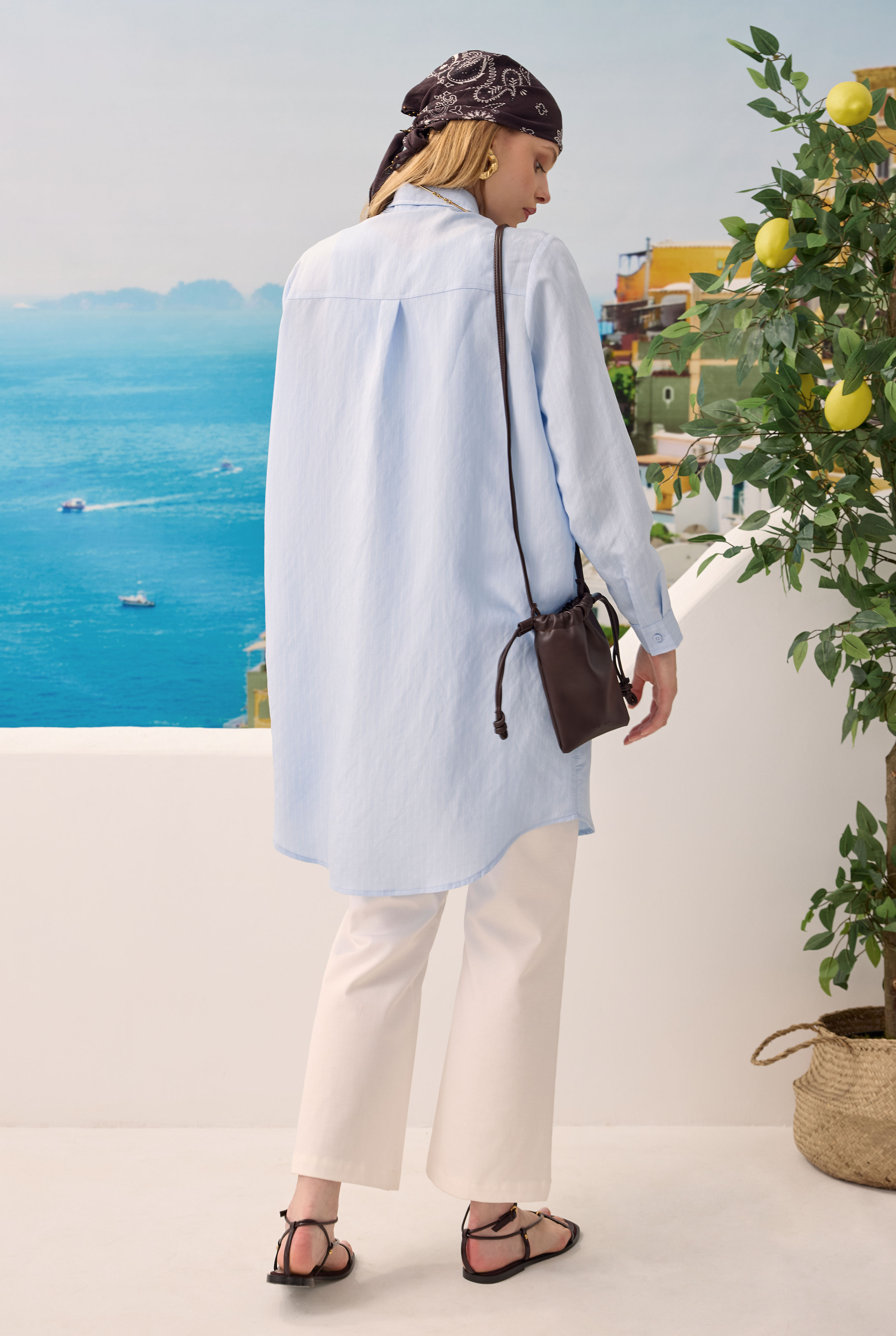Diagonal Yoke Striped Shirt Light Blue - 4