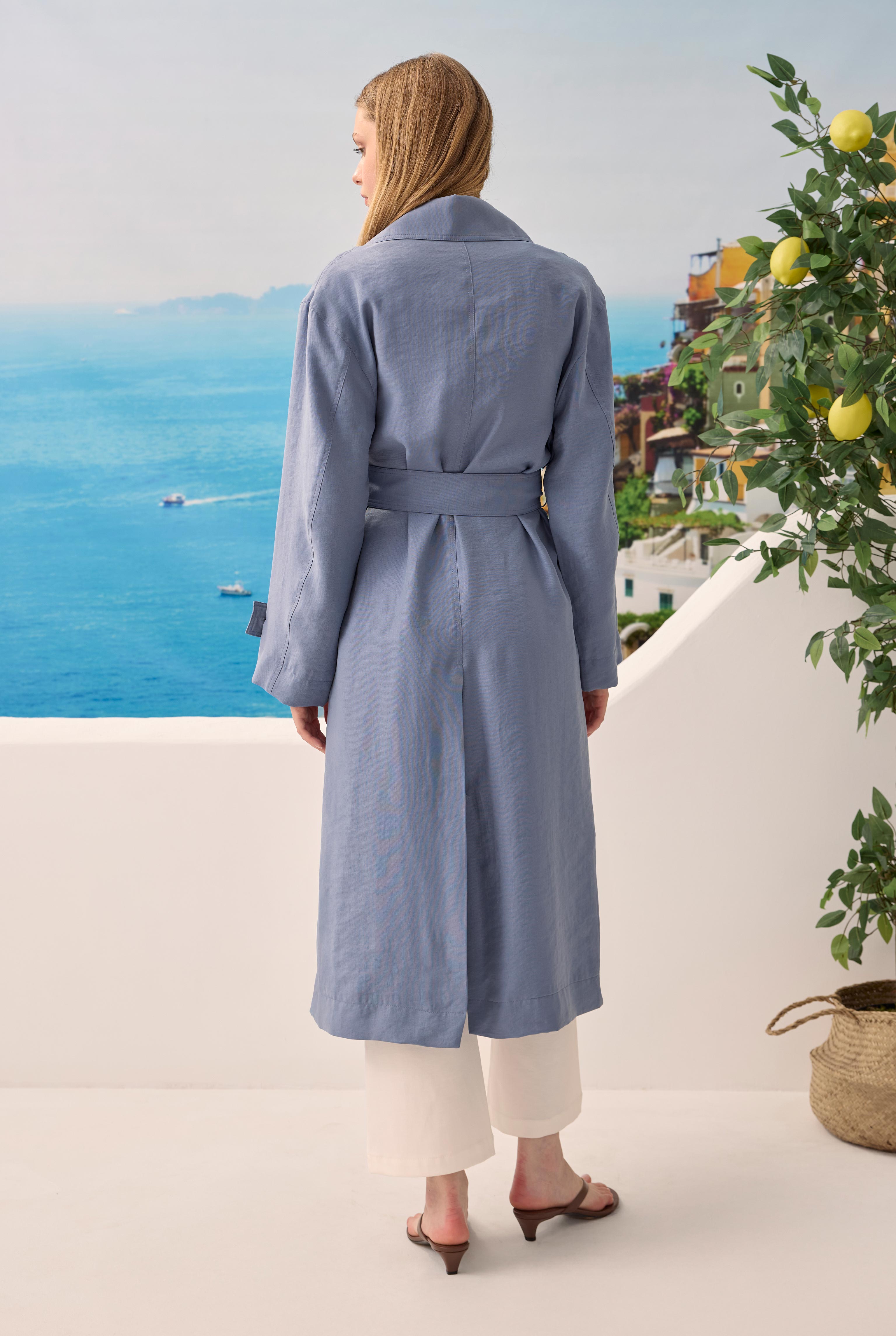Buttoned Long Trenchcoat Lavender Blue - 5