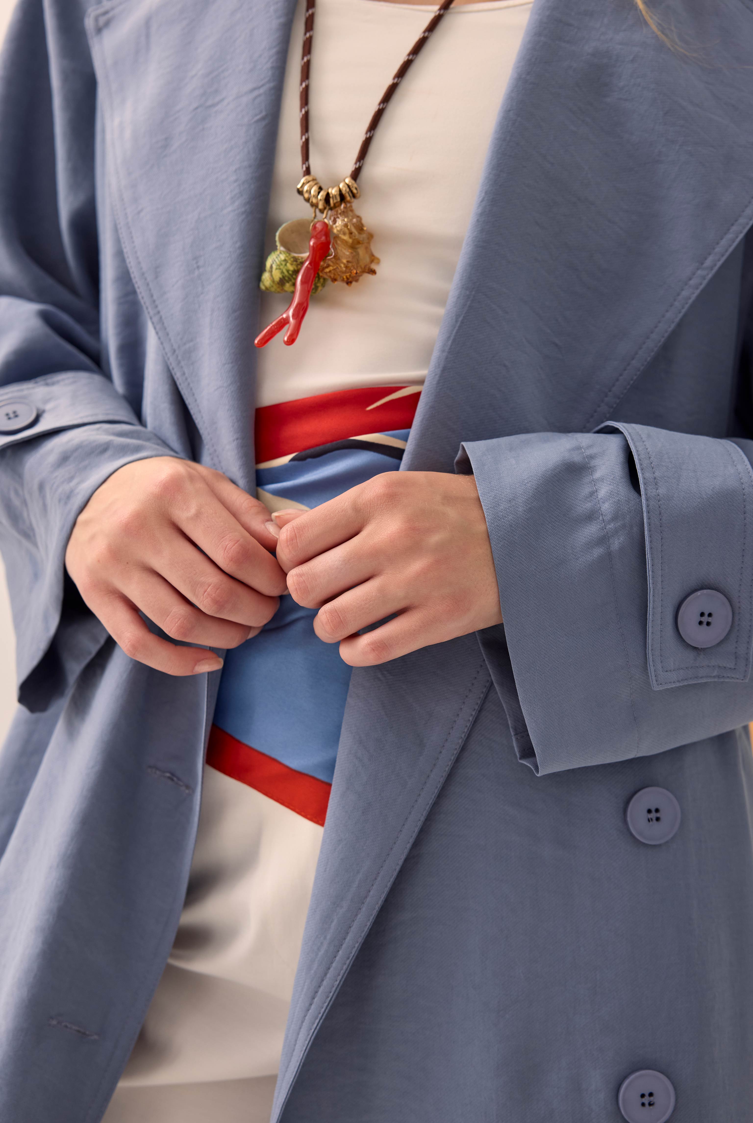 Buttoned Long Trenchcoat Lavender Blue - 6