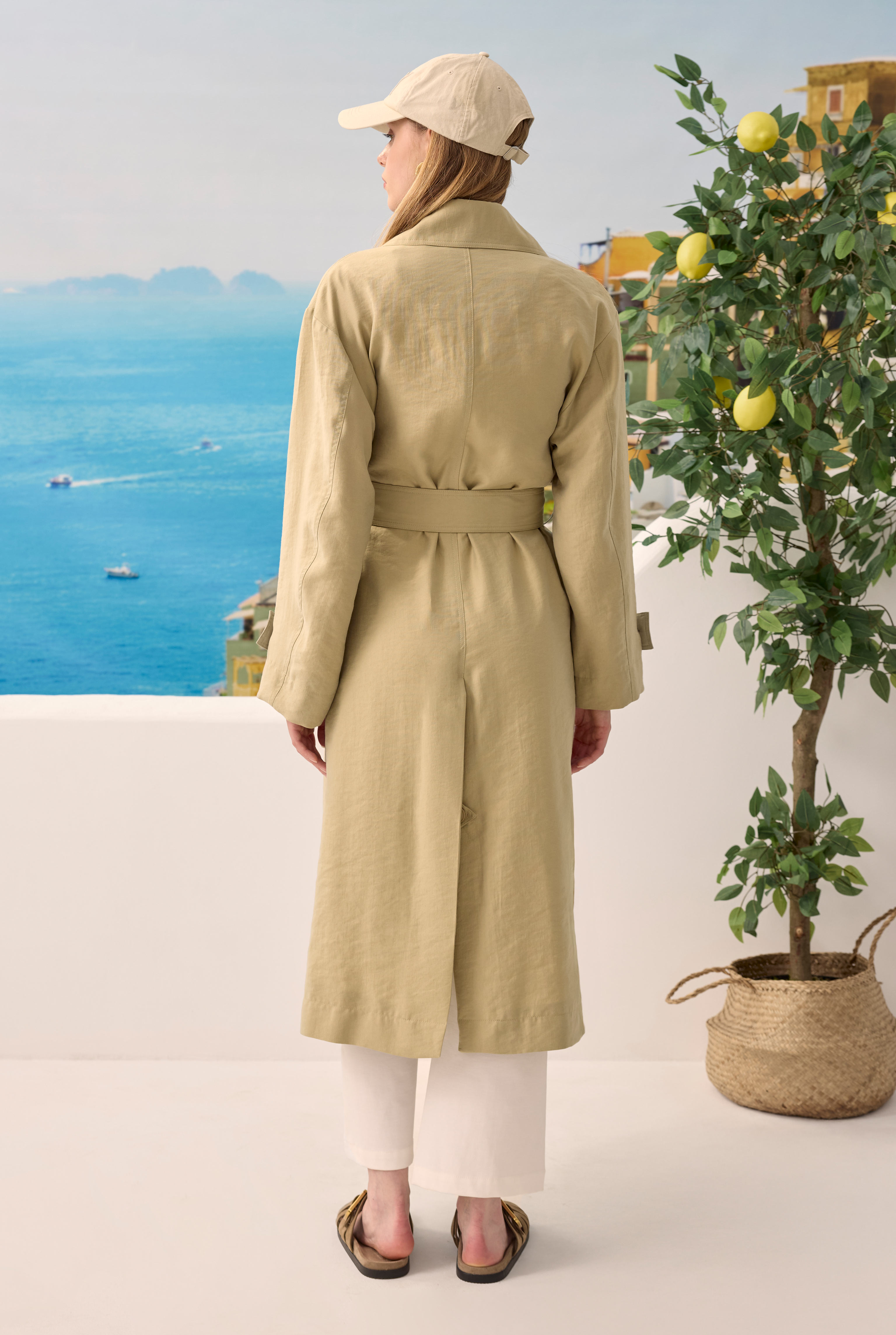Buttoned Long Trenchcoat Sage Green - 4